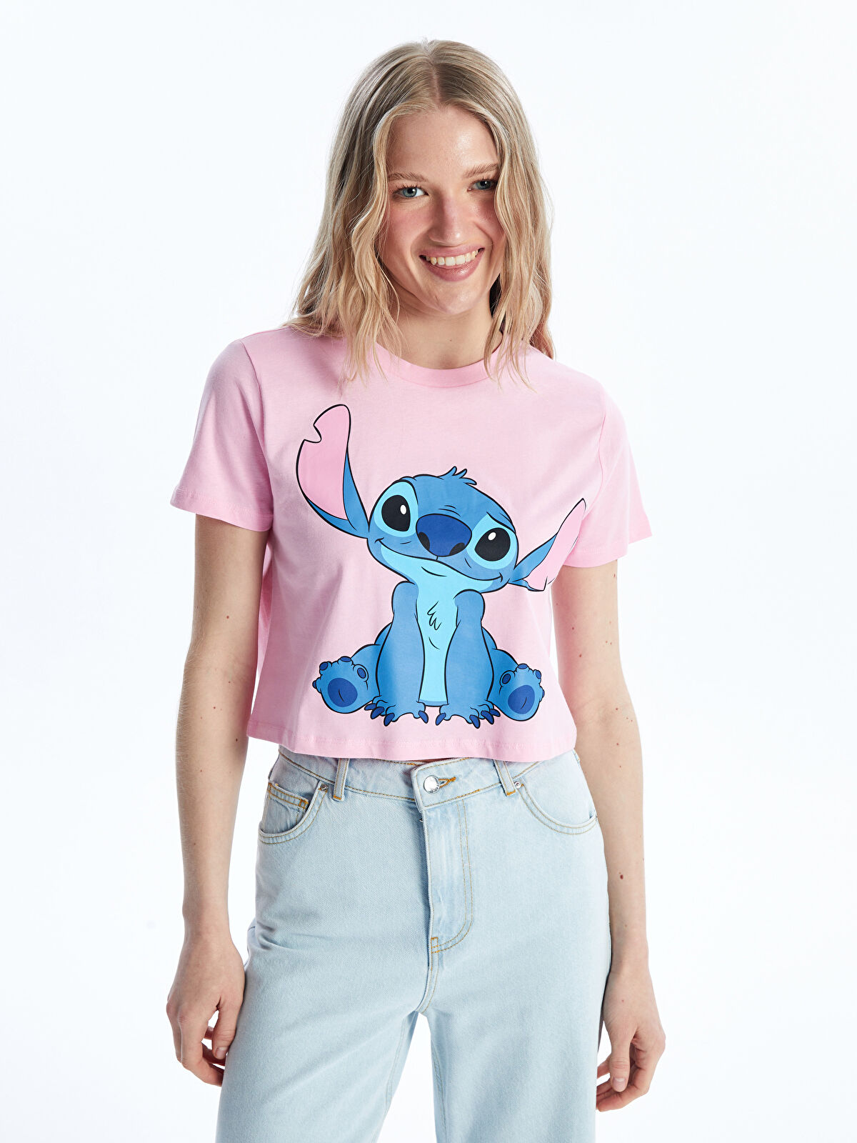 XSIDE Crew Neck Lilo & Stitch Printed Short Sleeve Women's Crop