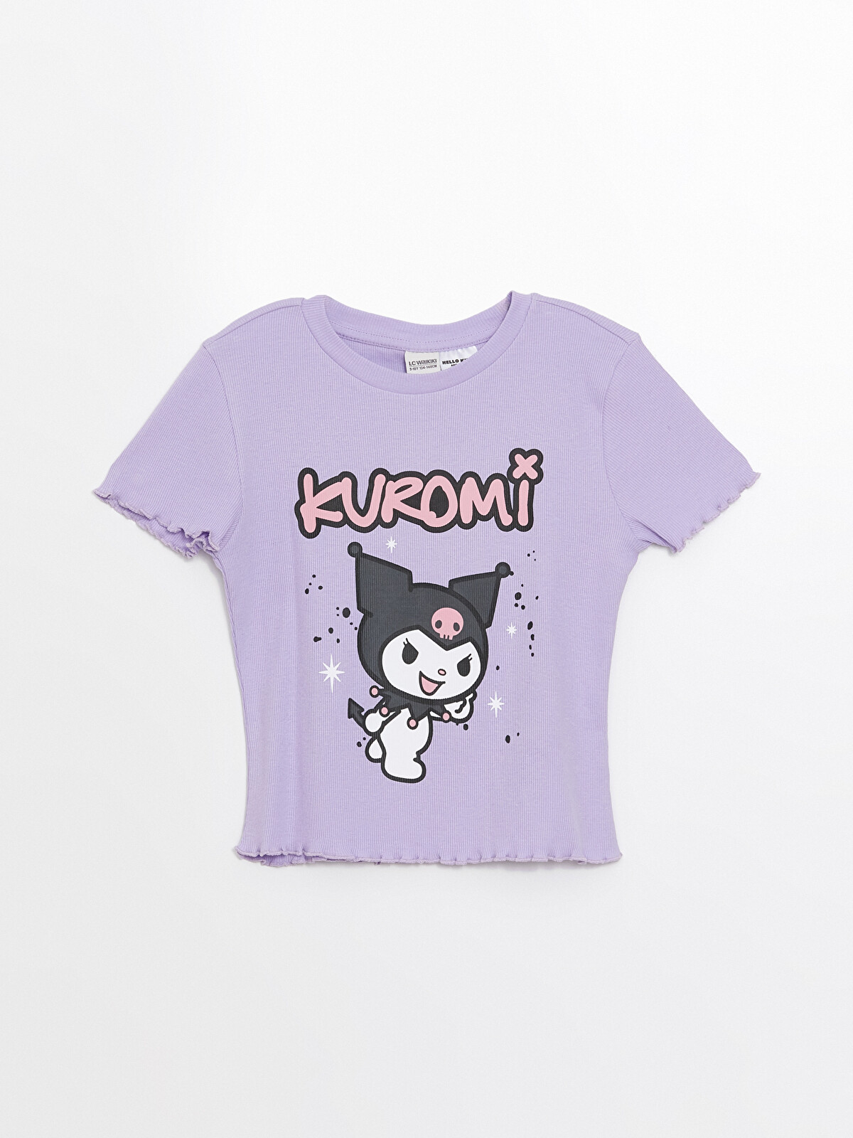 トップス Kurumi LCW Kids Lila Bisiklet Yaka Kuromi Baskılı Kız Çocuk Crop Tişört
