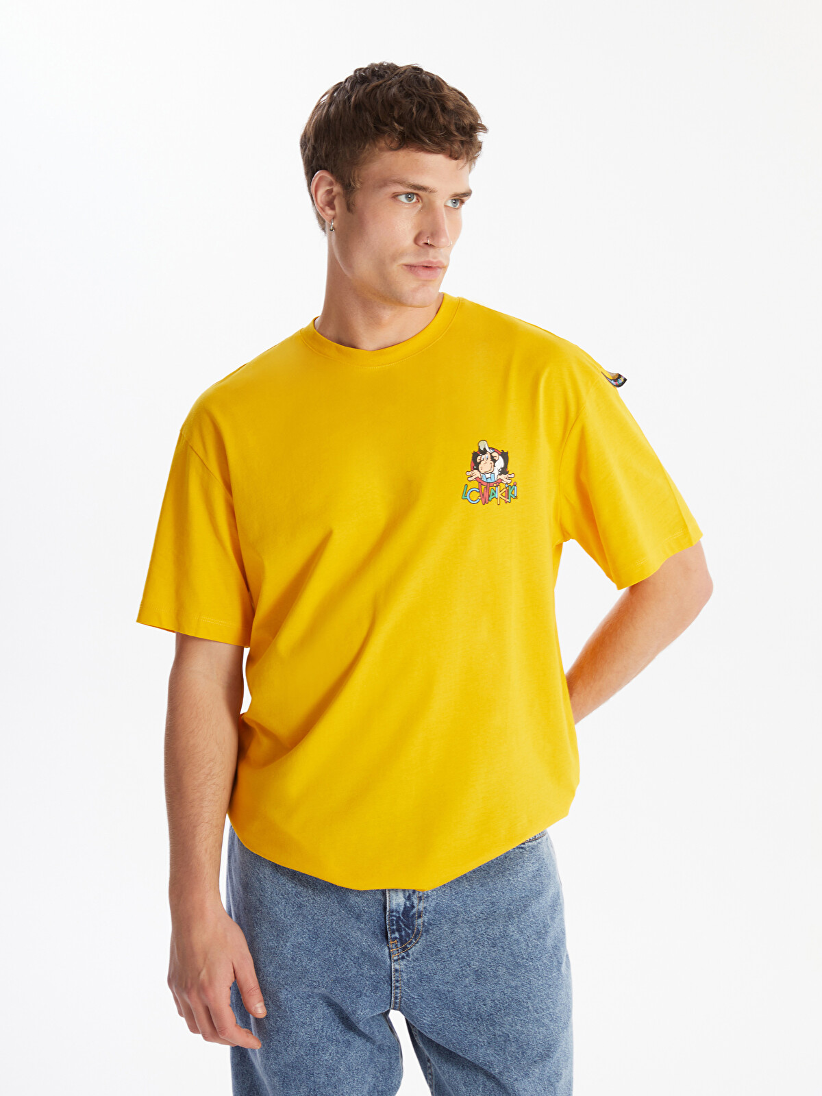 XSIDE Crew Neck Short Sleeve Nostalgic Monkey Printed Jersey Men's