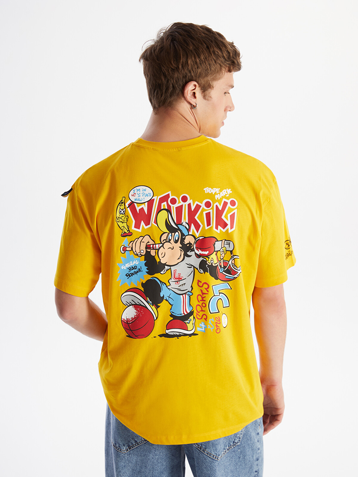 XSIDE Crew Neck Short Sleeve Nostalgic Monkey Printed Jersey Men's
