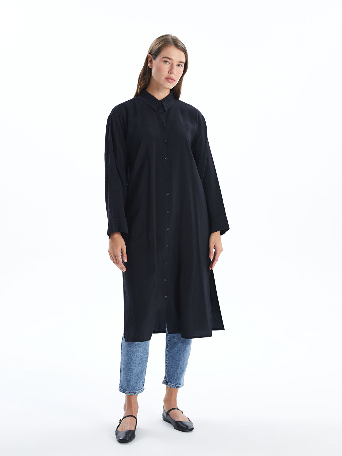 02yvm　黒　38サイズ LCWAIKIKI Classic Siyah Dokulu Oversize Kadın Gömlek Tunik