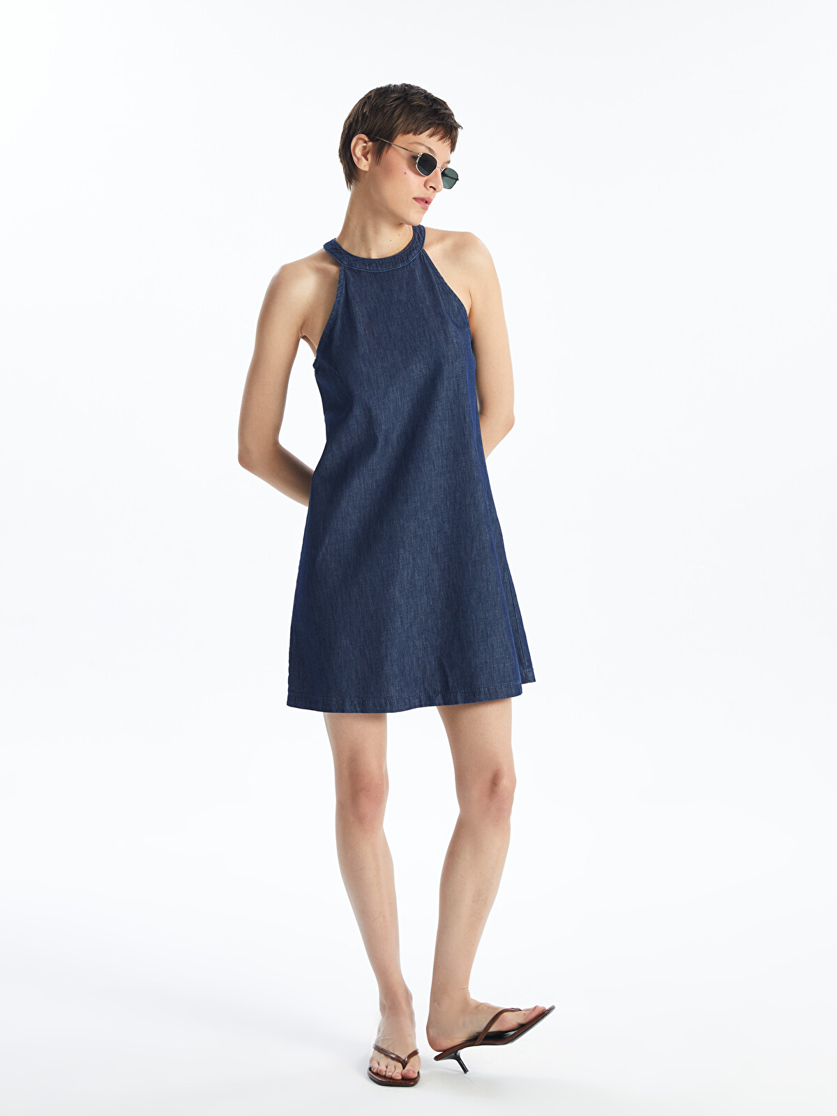 LCW Vision Women's Halter Neck Denim Dress - S4MT55Z8-309 | LC Waikiki