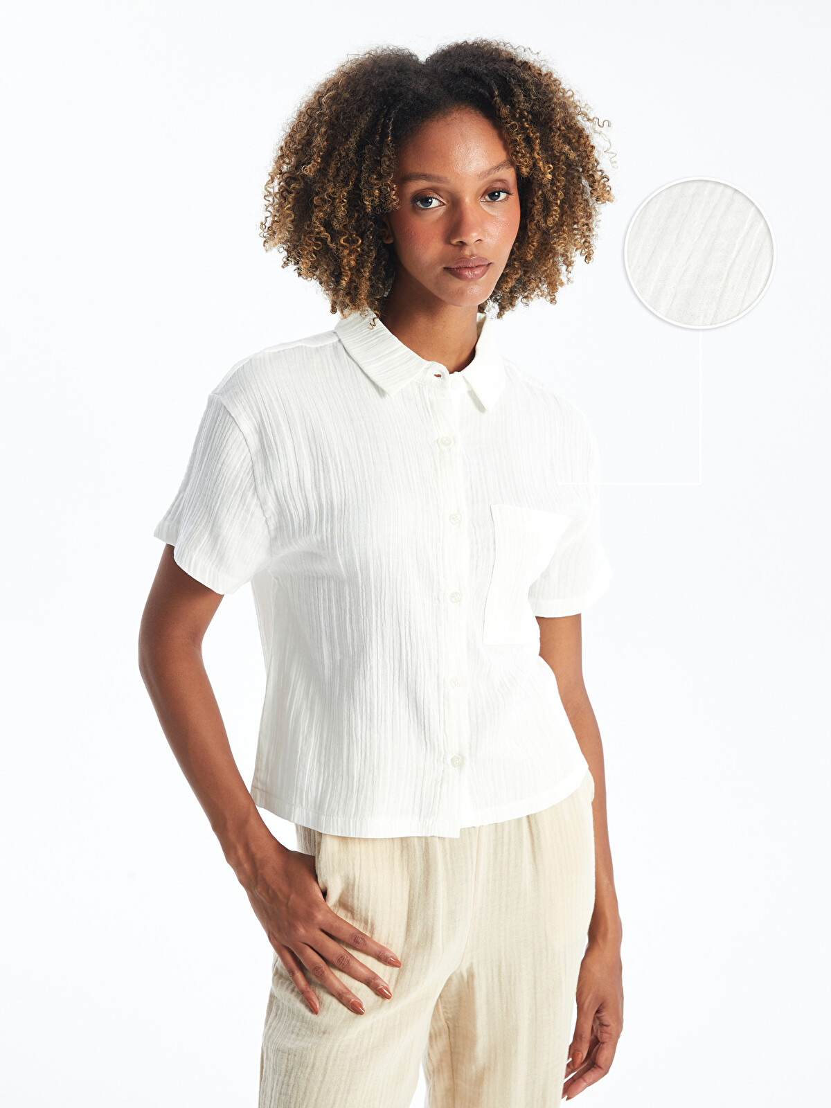 XSIDE Plain Short Sleeve Linen-look Women's Shirt - S4N226Z8-Q6K