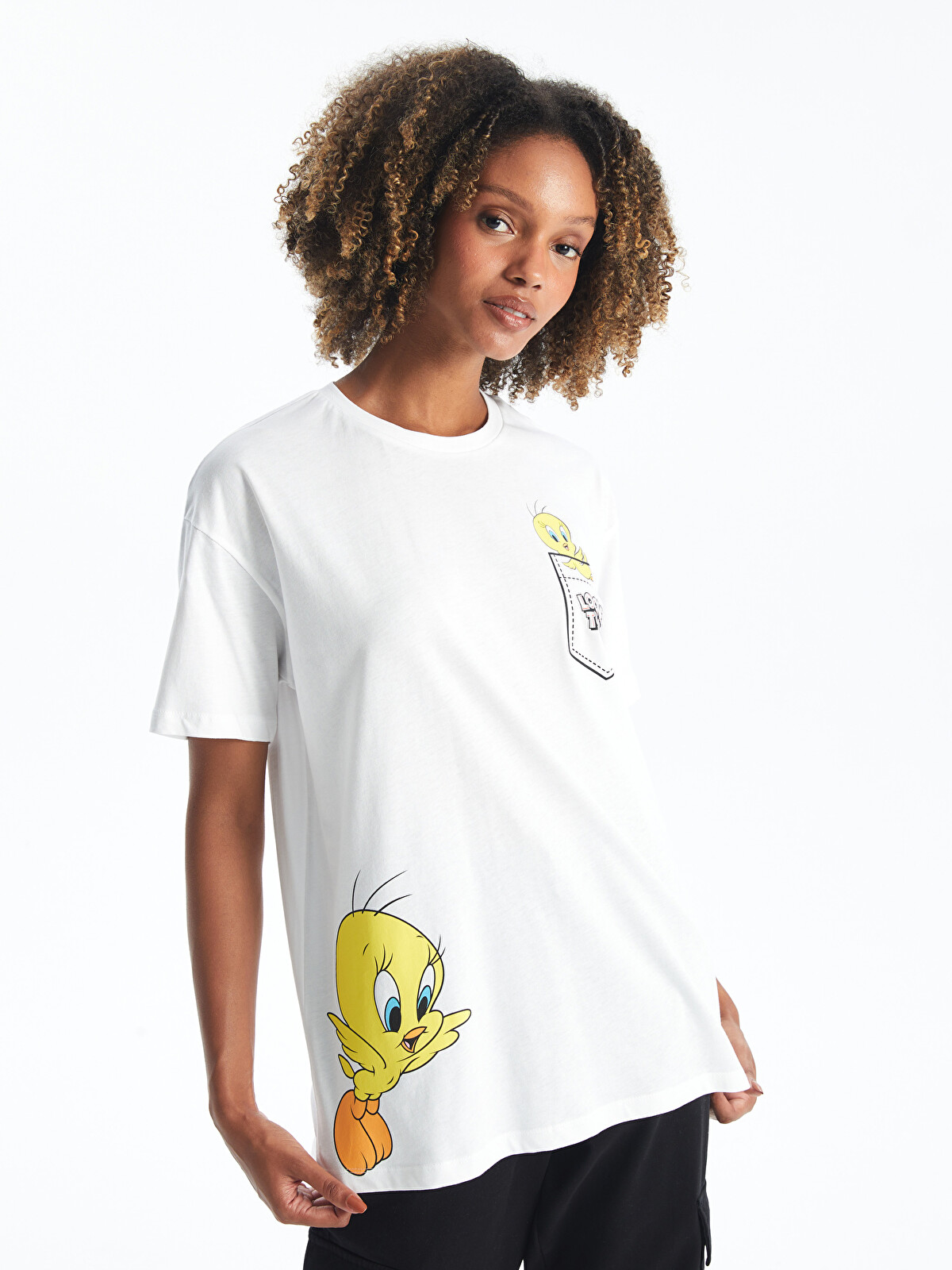 XSIDE Bisiklet Yaka Tweety Baskılı Kısa Kollu Kadın Tişört