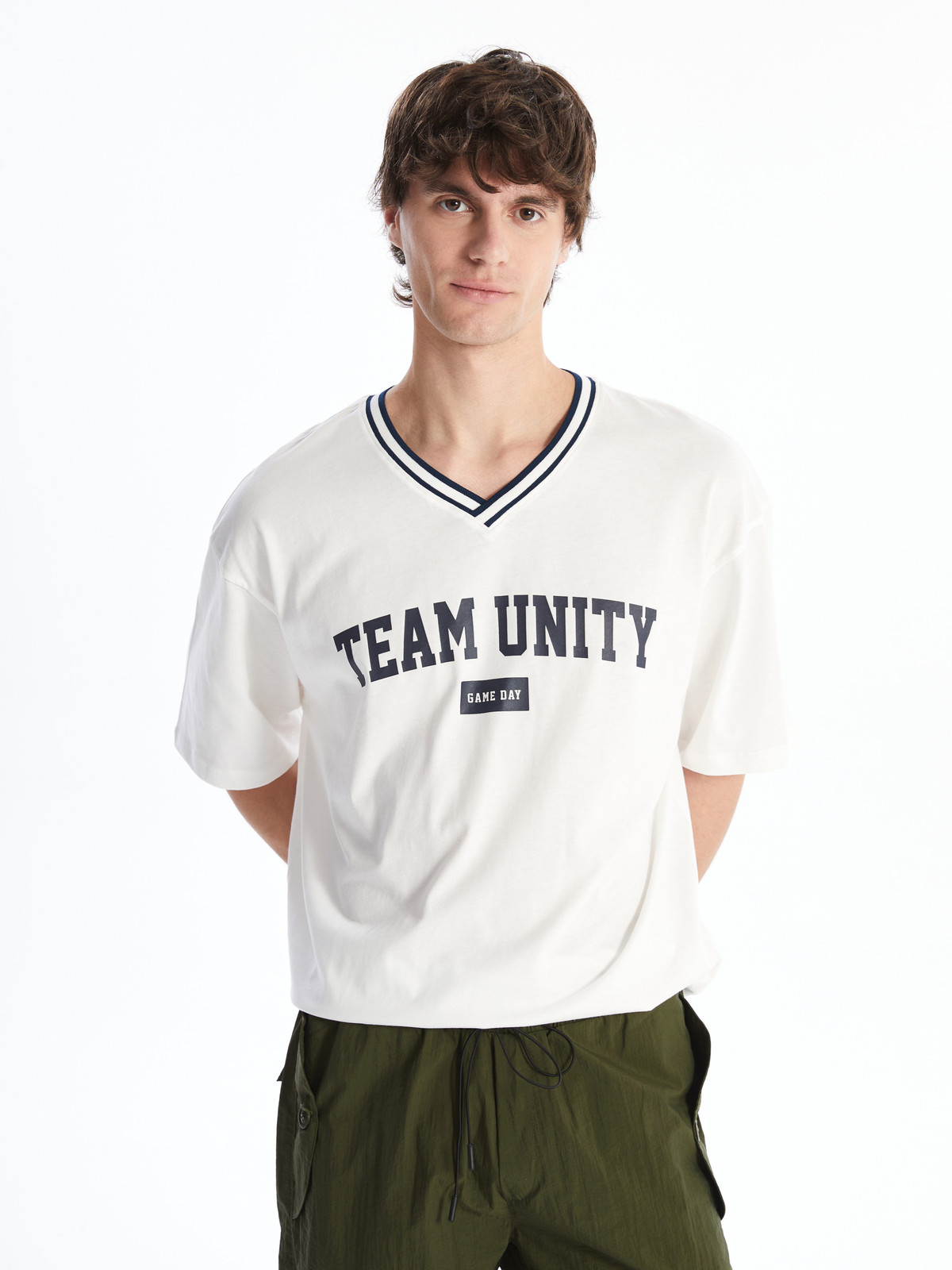 XSIDE V-neck Short Sleeve Printed Jersey Men's T-shirt - S4N745Z8