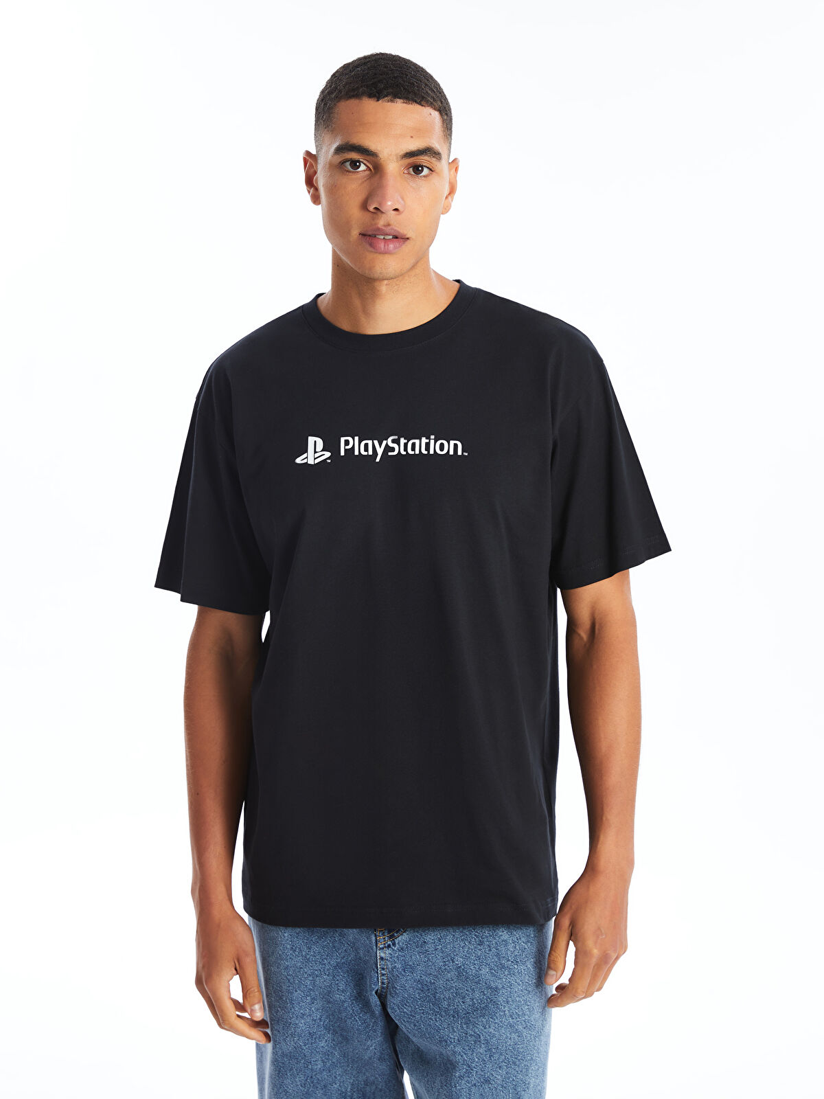 Crew Neck Short Sleeve PlayStation Printed Cotton Men's T