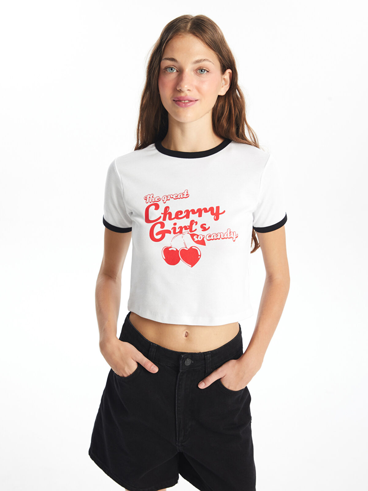 XSIDE Crew Neck Printed Short Sleeve Crop Women's T-Shirt