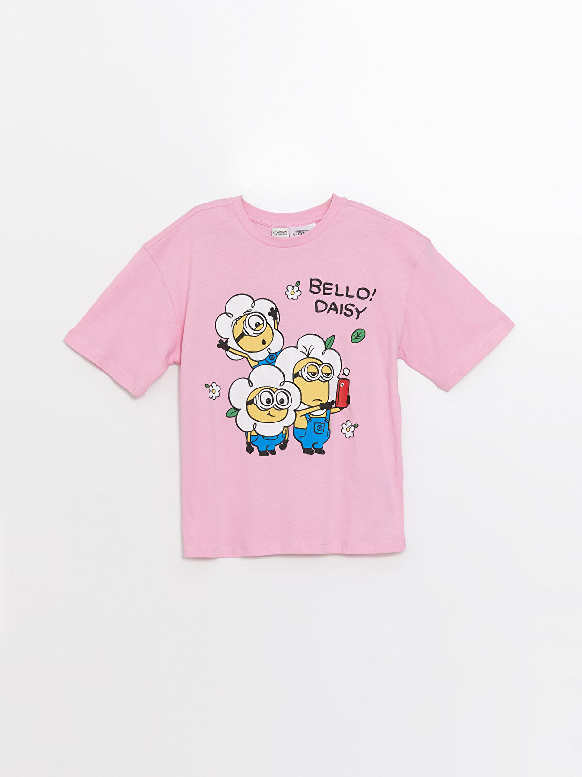 LCW Kids Pembe Bisiklet Yaka Minions Baskılı Kısa Kollu Kız Çocuk