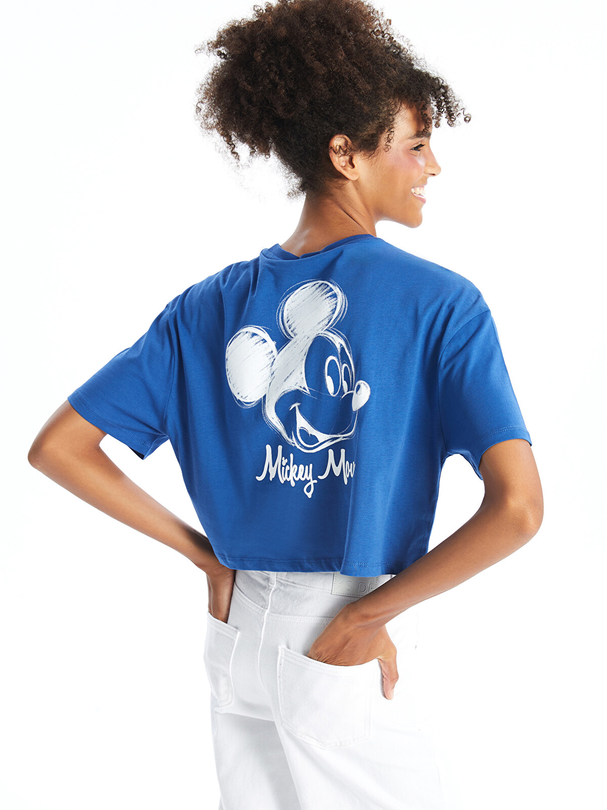 XSIDE Bisiklet Yaka Mickey Mouse Baskılı Kısa Kollu Oversize Kadın