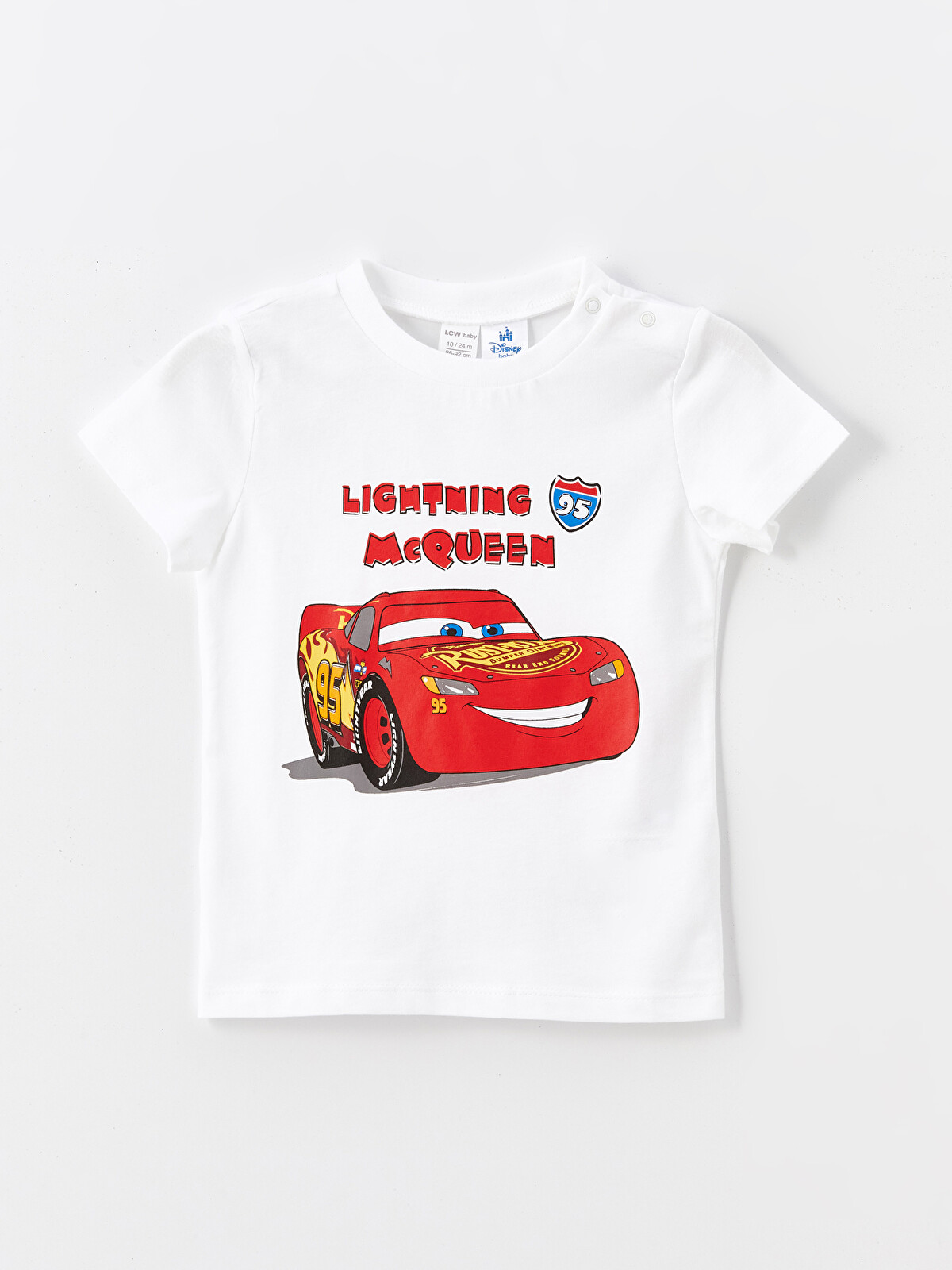 LCW Kids Beyaz Bisiklet Yaka Araba Baskılı Erkek Çocuk Tişört