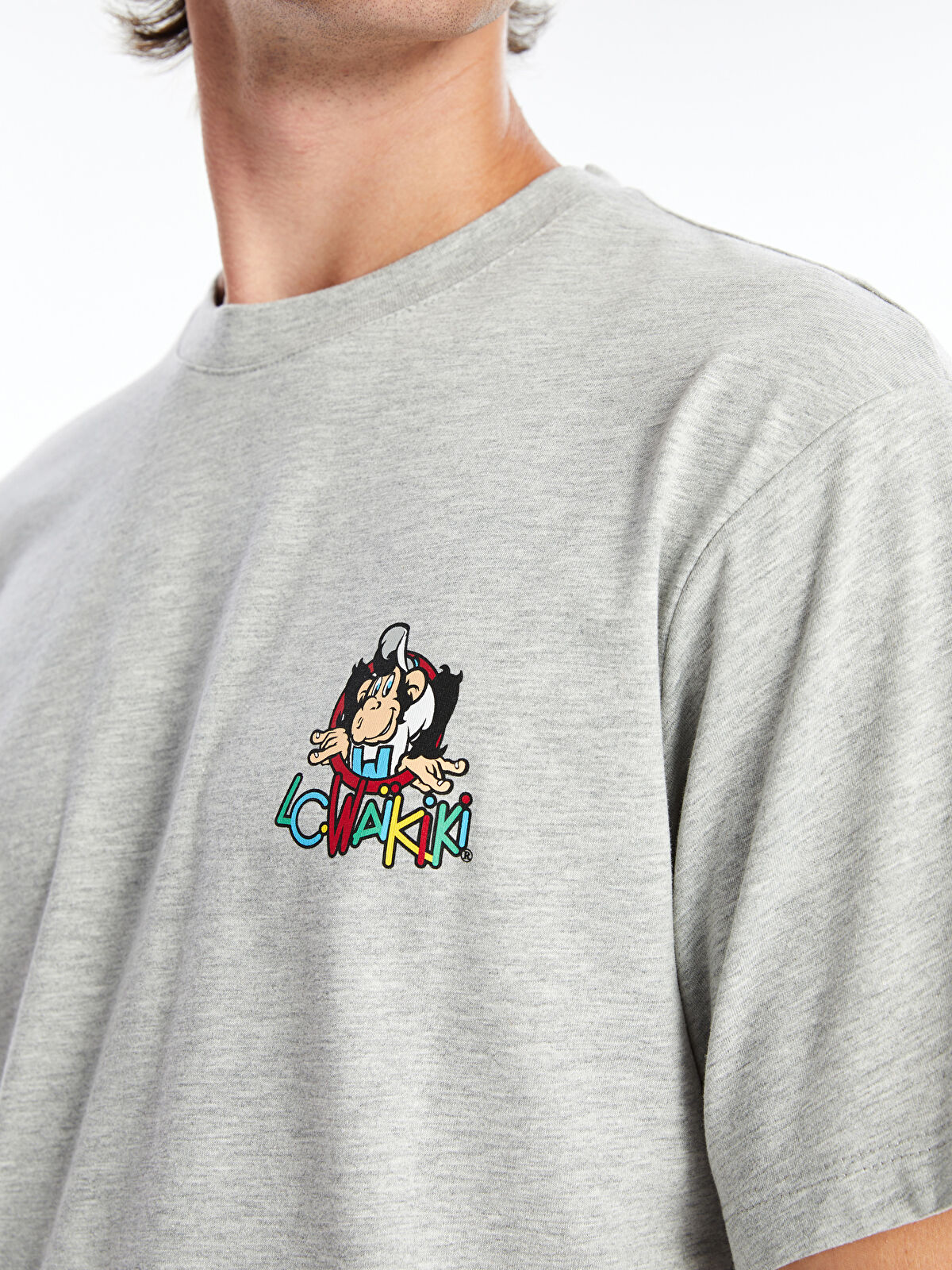 【SATIIIZ】Luppel Keyring Printed T-Shirt XSIDE Crew Neck Short Sleeve Nostalgic Monkey Printed Jersey