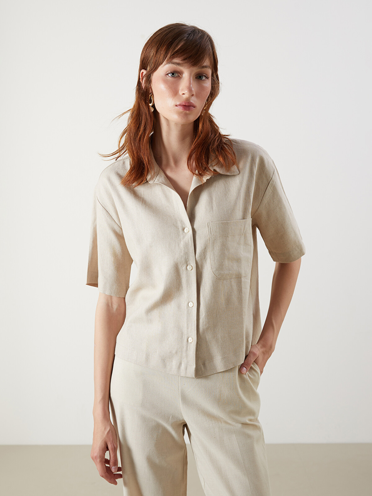LCW Vision Linen Blend Women's Shirt - S5G204Z8-K0E | LC Waikiki
