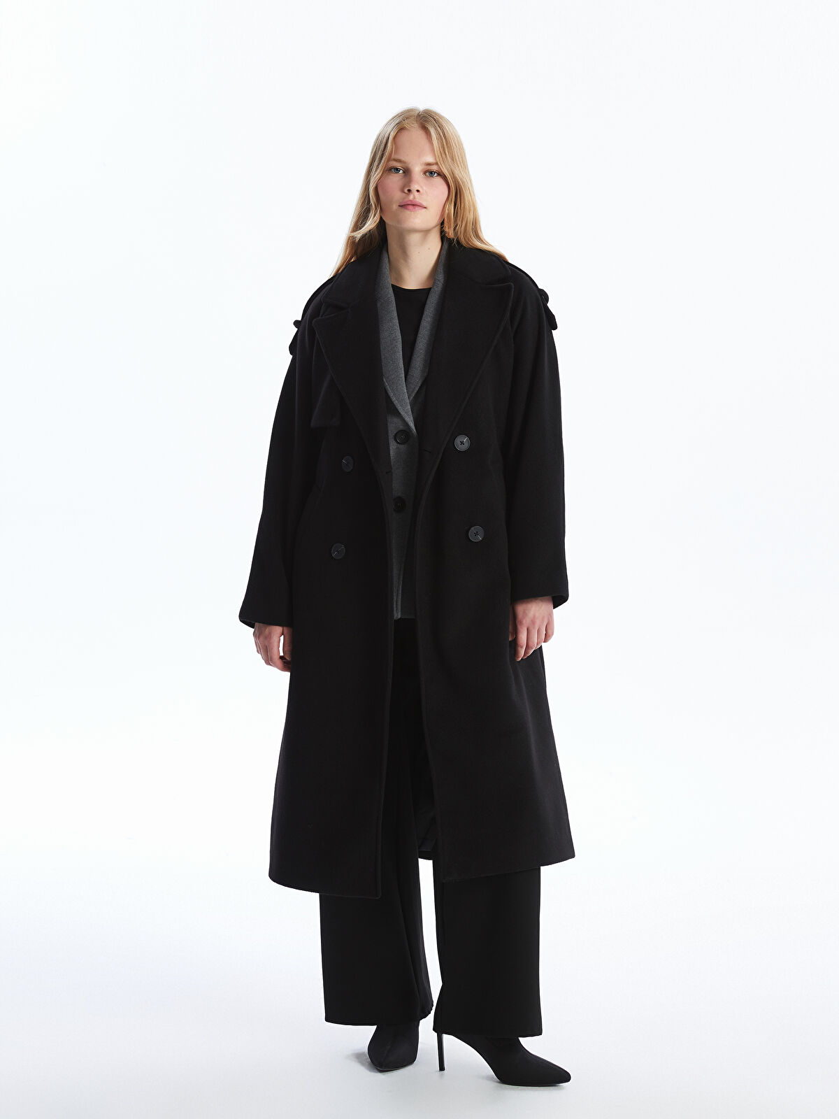 Siyah Ceket Yaka Oversize Kadın Kaşe Kaban - W40185Z8-CVL | LCW Siyah Ceket Yaka Oversize Kadın Kaşe Kaban - W40185Z8-CVL | LCW