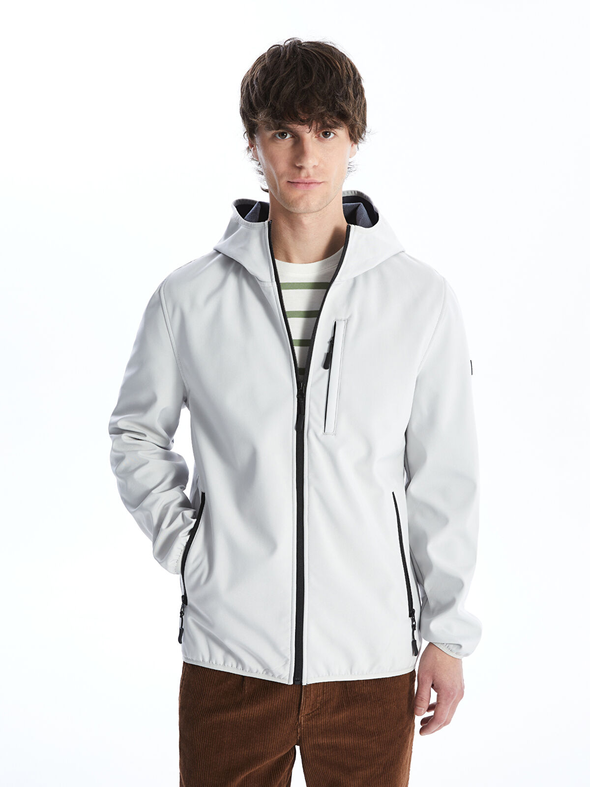 XSIDE Gri Standart Kalıp Kapüşonlu Softshell Erkek Mont - W40435Z8