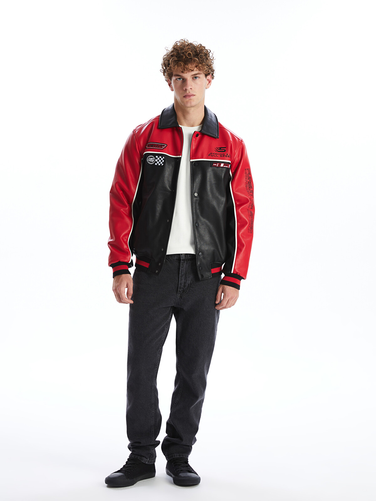 XSIDE Standard Fit Collared Neck Men's Leather Look Coat