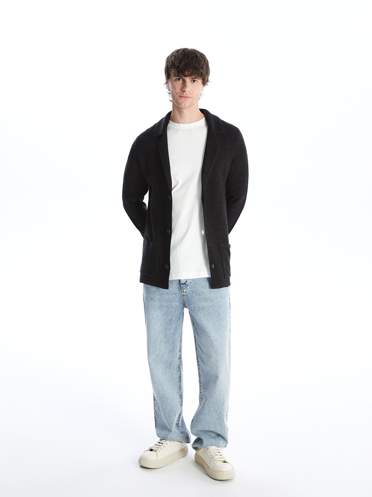 XSIDE Cardigan Tricotat pentru Bărbați cu Guler Jachetă și Croială