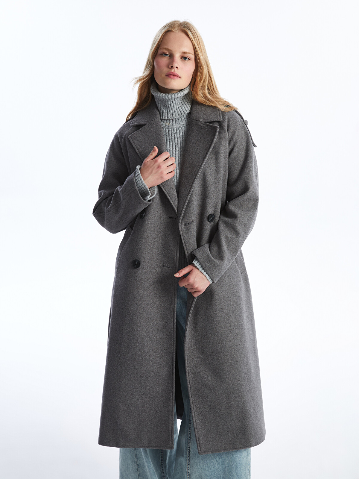 LCW Vision Ceket Yaka Oversize Kadın Kaşe Kaban - W41125Z8-JMD
