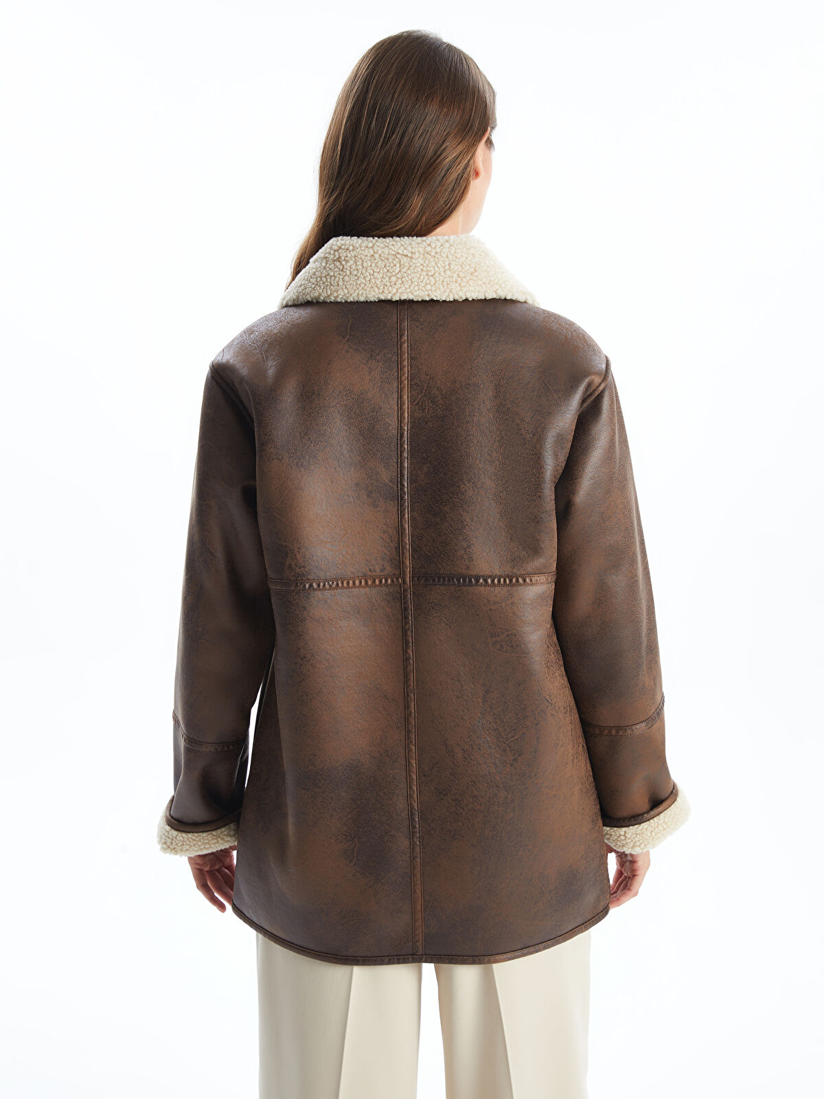 LCW Modest Collared Neck Women's Faux Leather Coat -W41483Z8