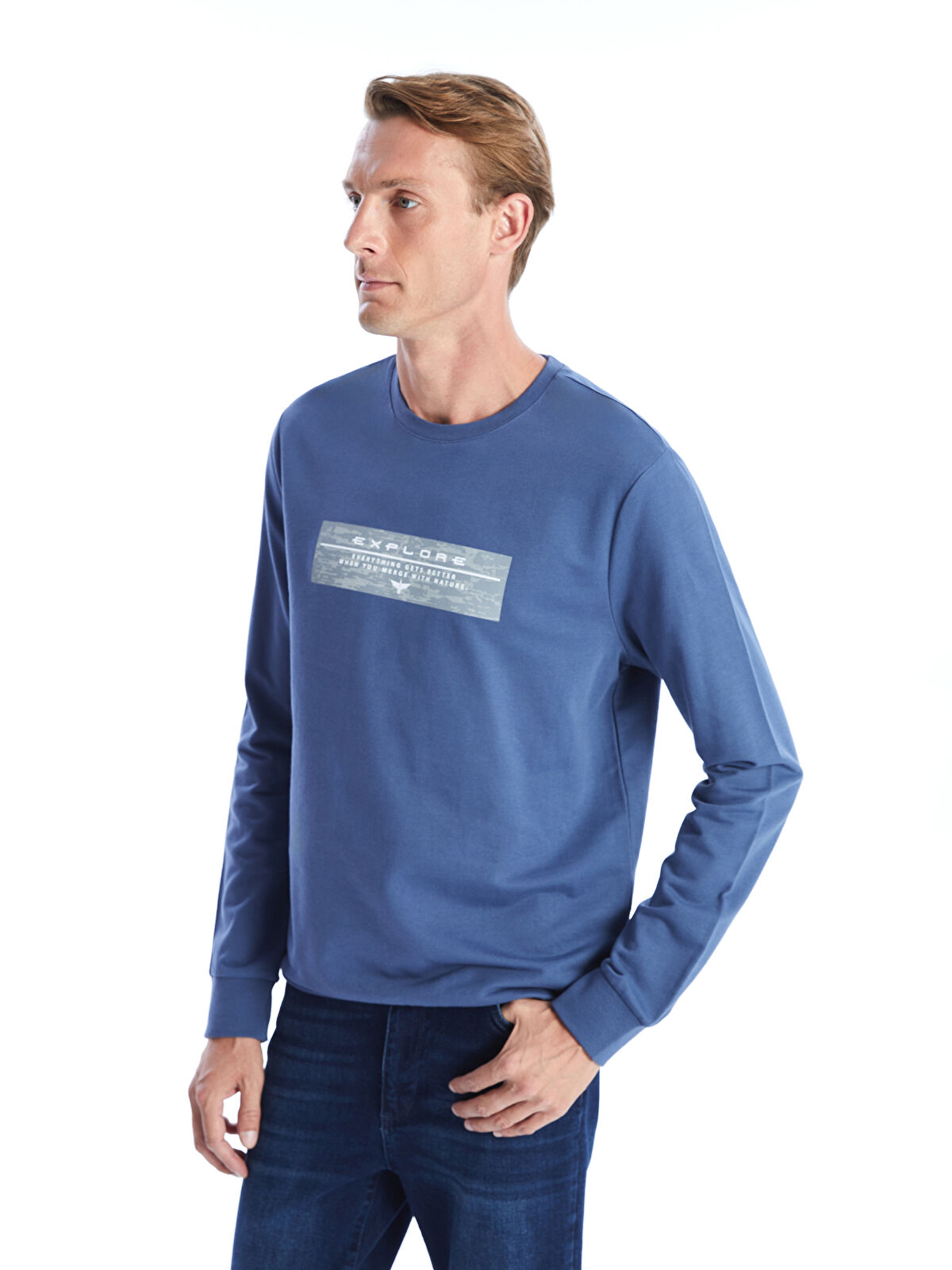 Crew Neck Long Sleeve Printed Men's Sweatshirt -W41567Z8-Y0P Crew Neck Long Sleeve Printed Men's Sweatshirt -W41567Z8-Y0P