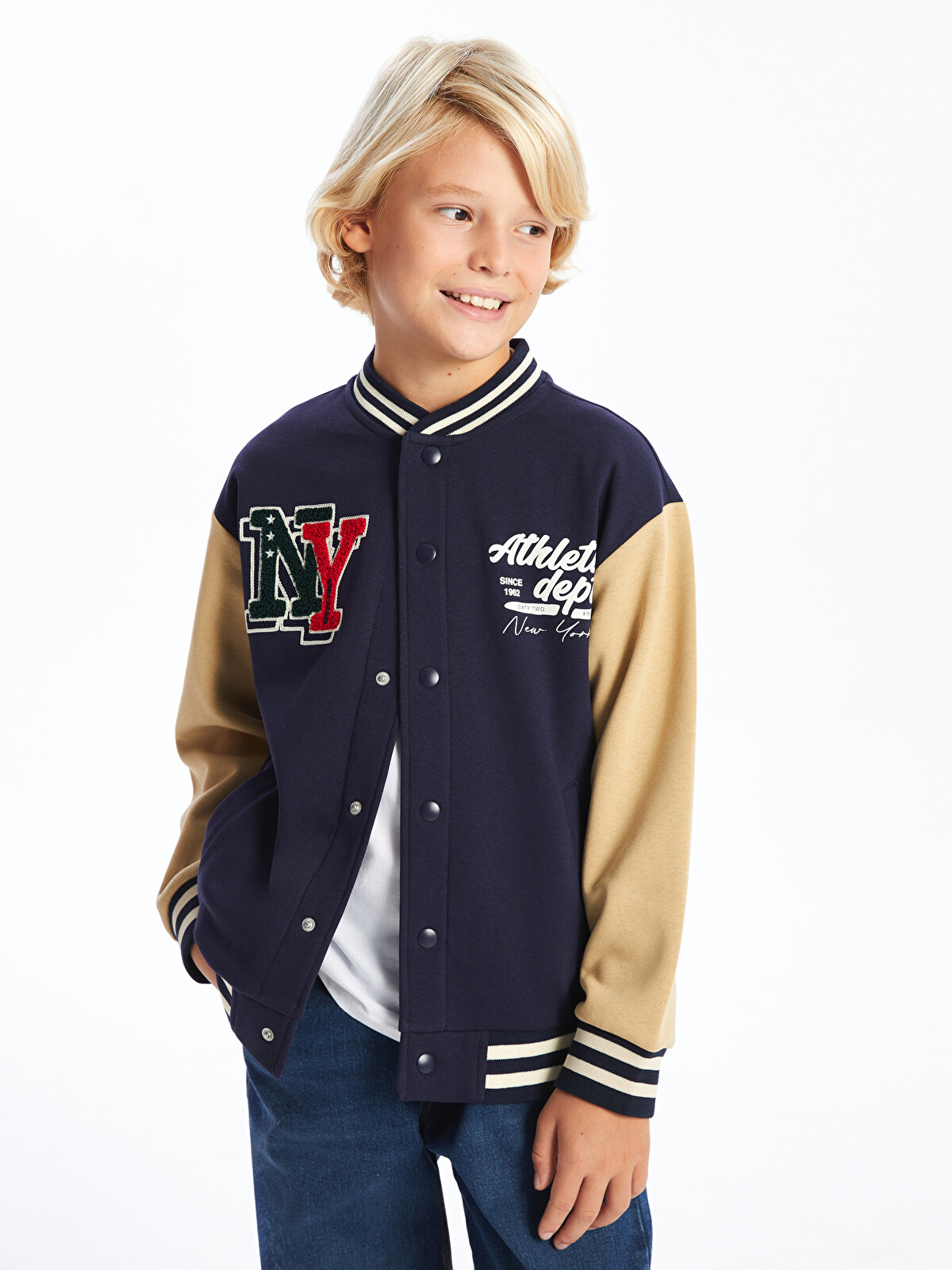 LCW Kids Printed Boys' Thick College Jacket - W41825Z4-R3V | LC