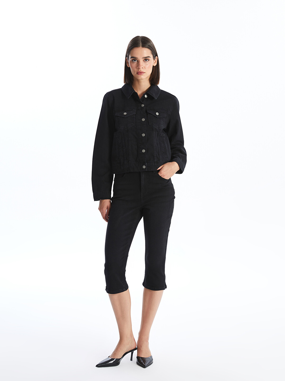 LCW Vision Collared Neck Women's Denim Jacket - W42210Z8-327 | LC