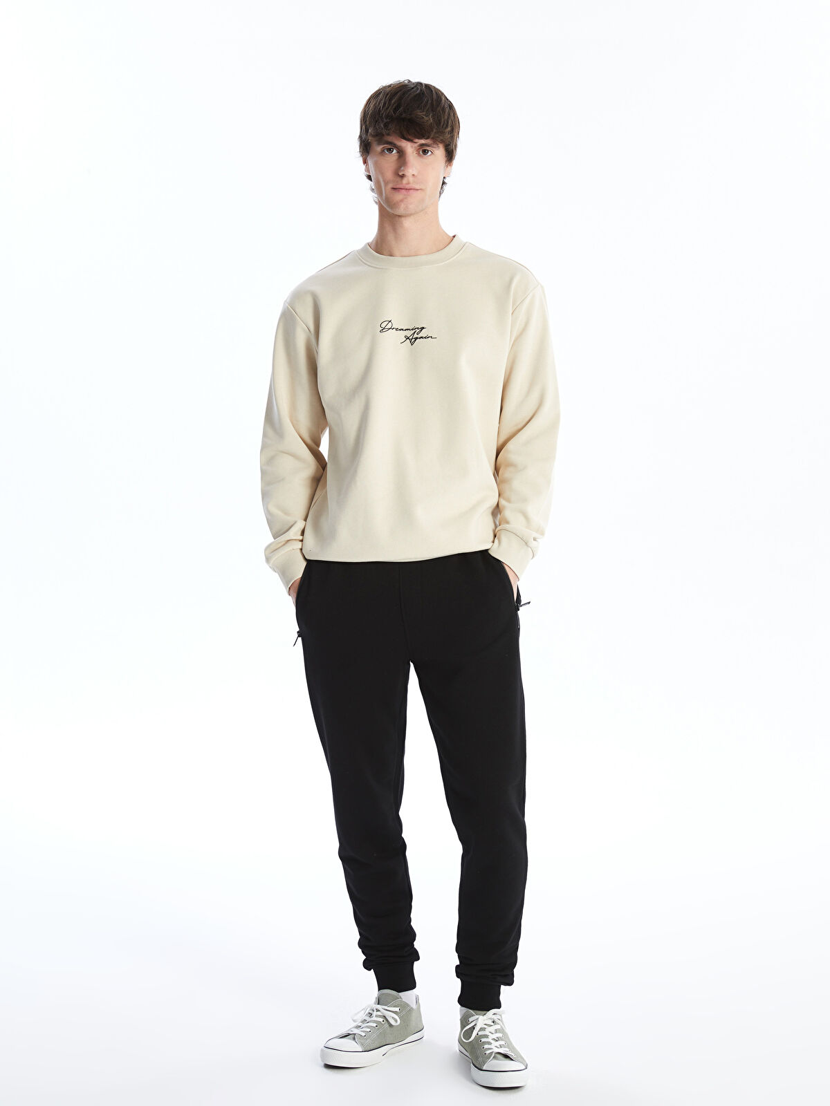 Crew Neck Printed Men's Thick Sweatshirt -W42366Z8-YFT - LC
