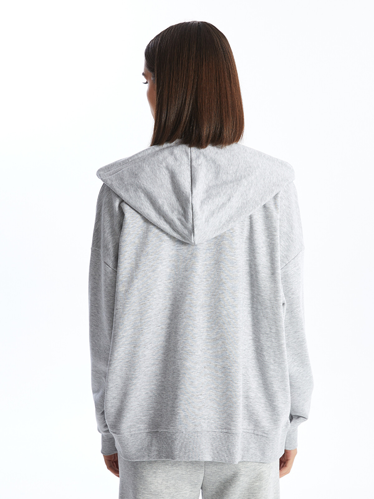 LCW Vision Gri Kapüşonlu Oversize Kadın Fermuarlı Sweatshirt