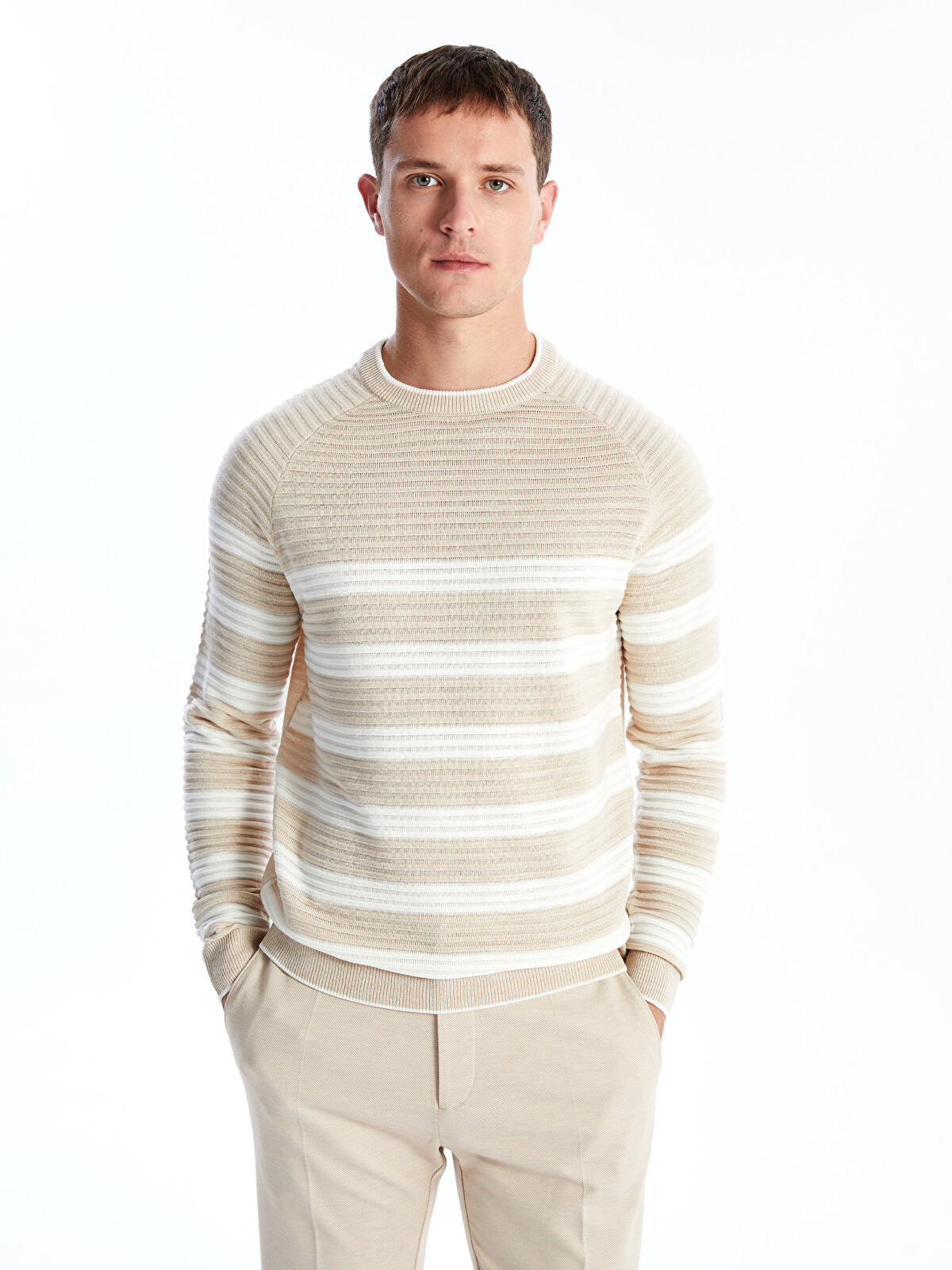 LCW Vision Crew Neck Long Sleeve Striped Men's Knitwear Sweater
