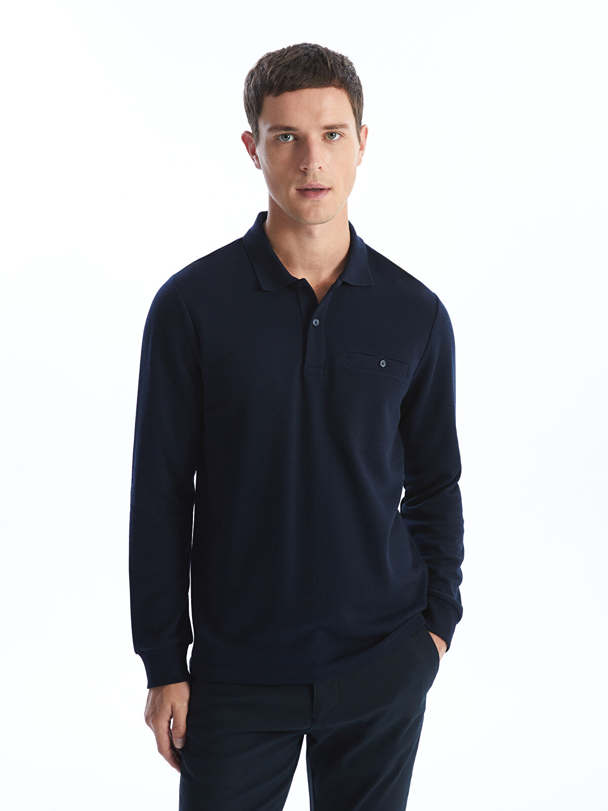 LCWAIKIKI Classic Polo Yaka Uzun Kollu Erkek Sweatshirt -W43693Z8