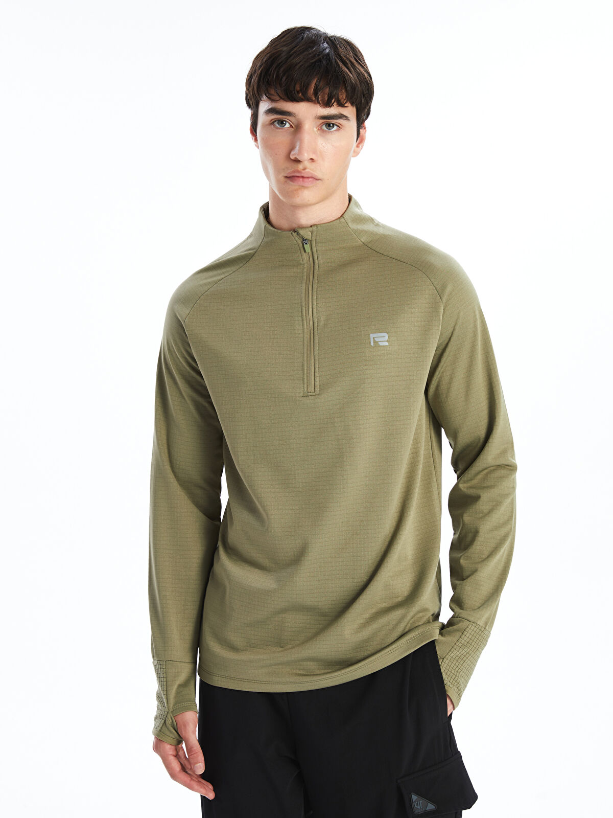 XSIDE ACTIVE Haki Dik Yaka Uzun Kollu Erkek Spor Tişört - W43954Z8