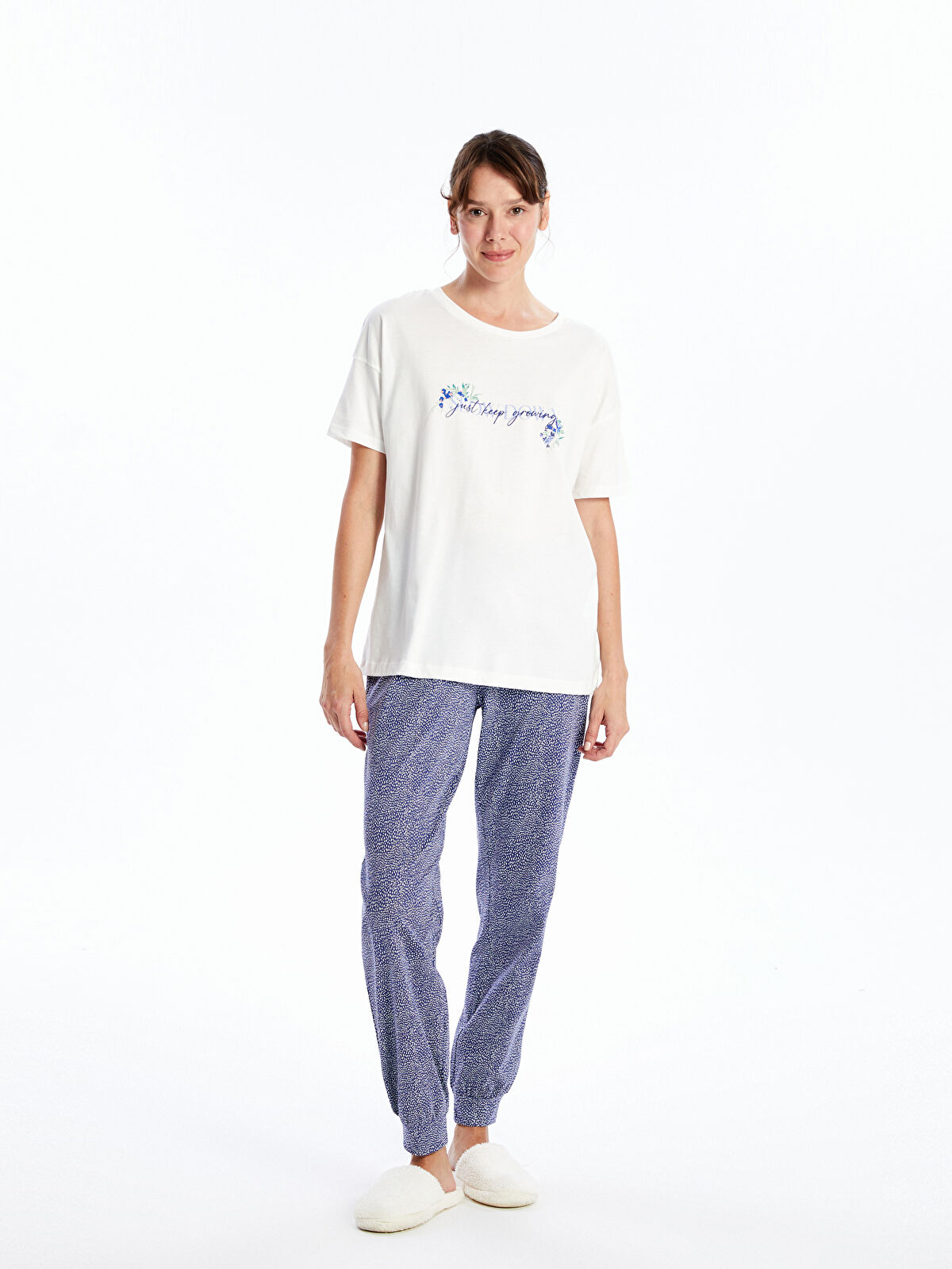 ルームウェア・パジャマ MARSJUN room no.110 Clover slip purple LCW Young Shirt Neck Printed Long Sleeve Cotton Women's