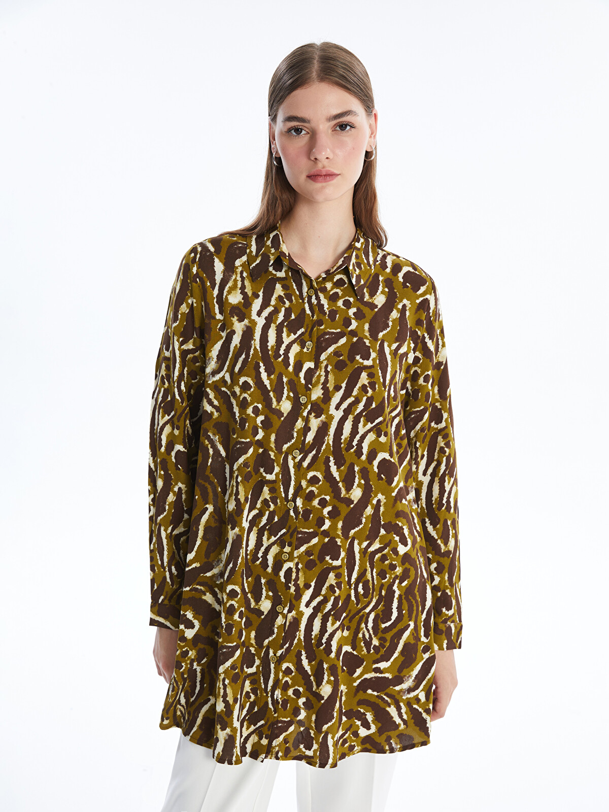LCW Modest Patterned Women's Shirt Tunic - W44966Z8-LS6 | LC Waikiki