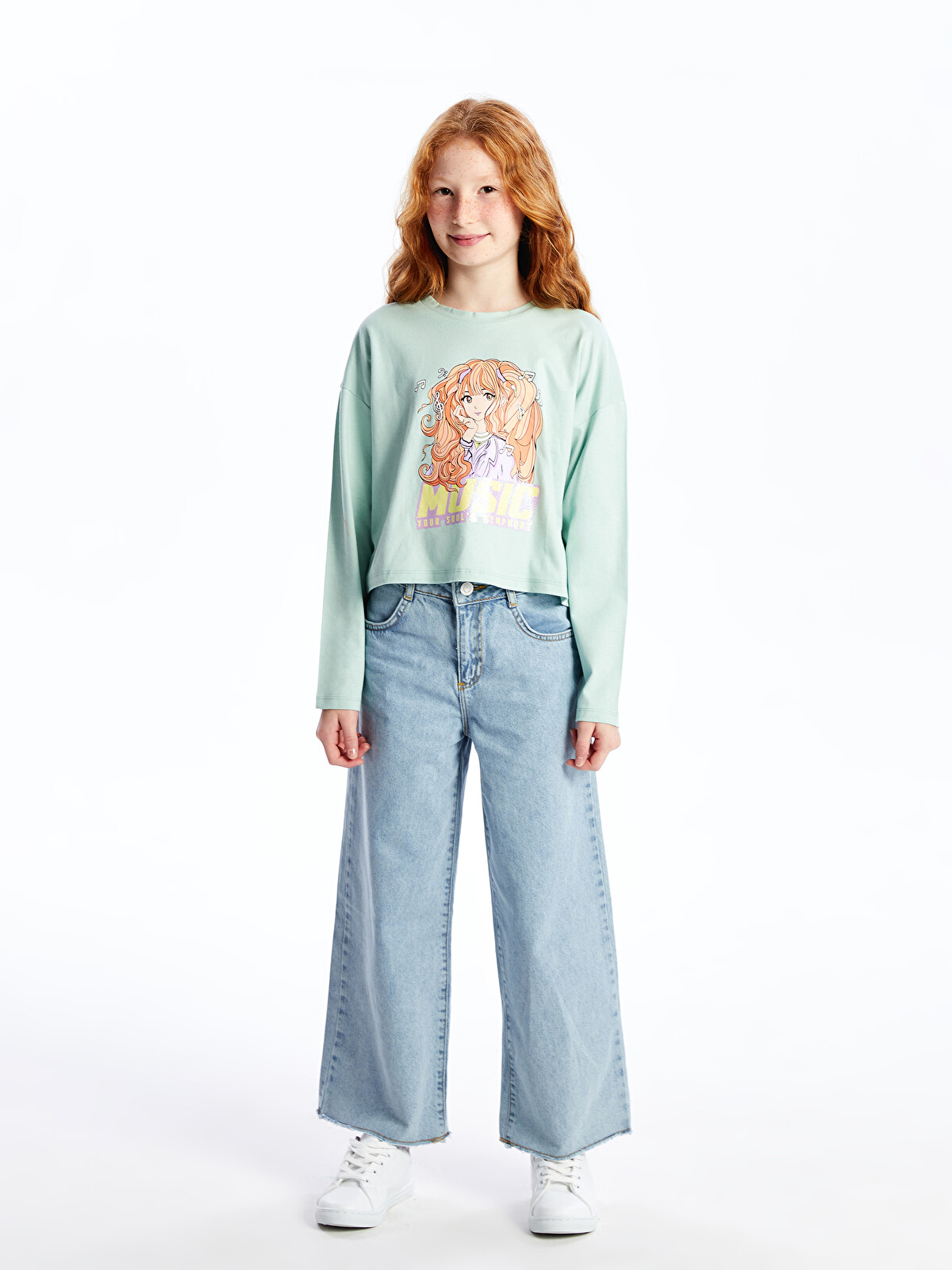 LCW Kids Bisiklet Yaka Uzun Kollu Kız Çocuk Crop Tişört - W45479Z4