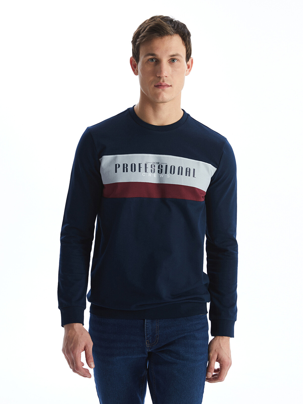 LCWAIKIKI Classic Crew Neck Long Sleeve Printed Men's Sweatshirt
