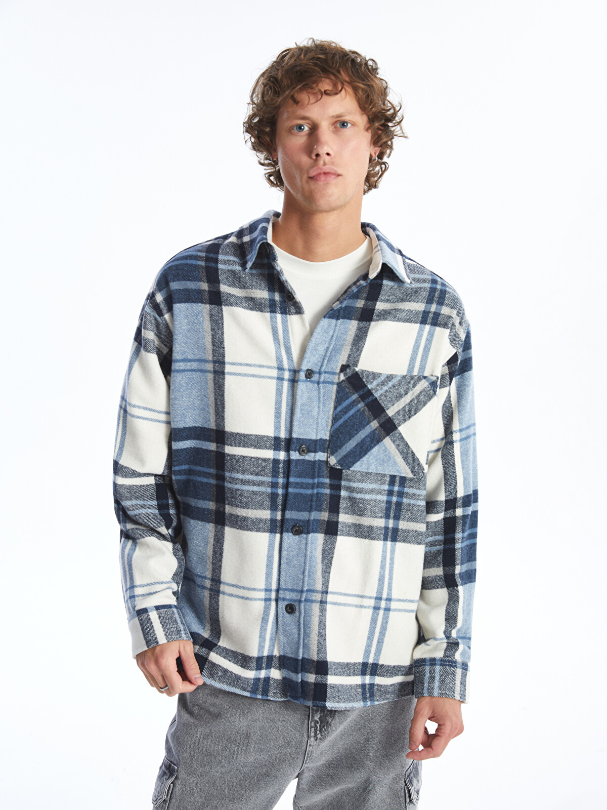 XSIDE Relaxed Fit Long Sleeve Plaid Men's Flannel Shirt Jacket