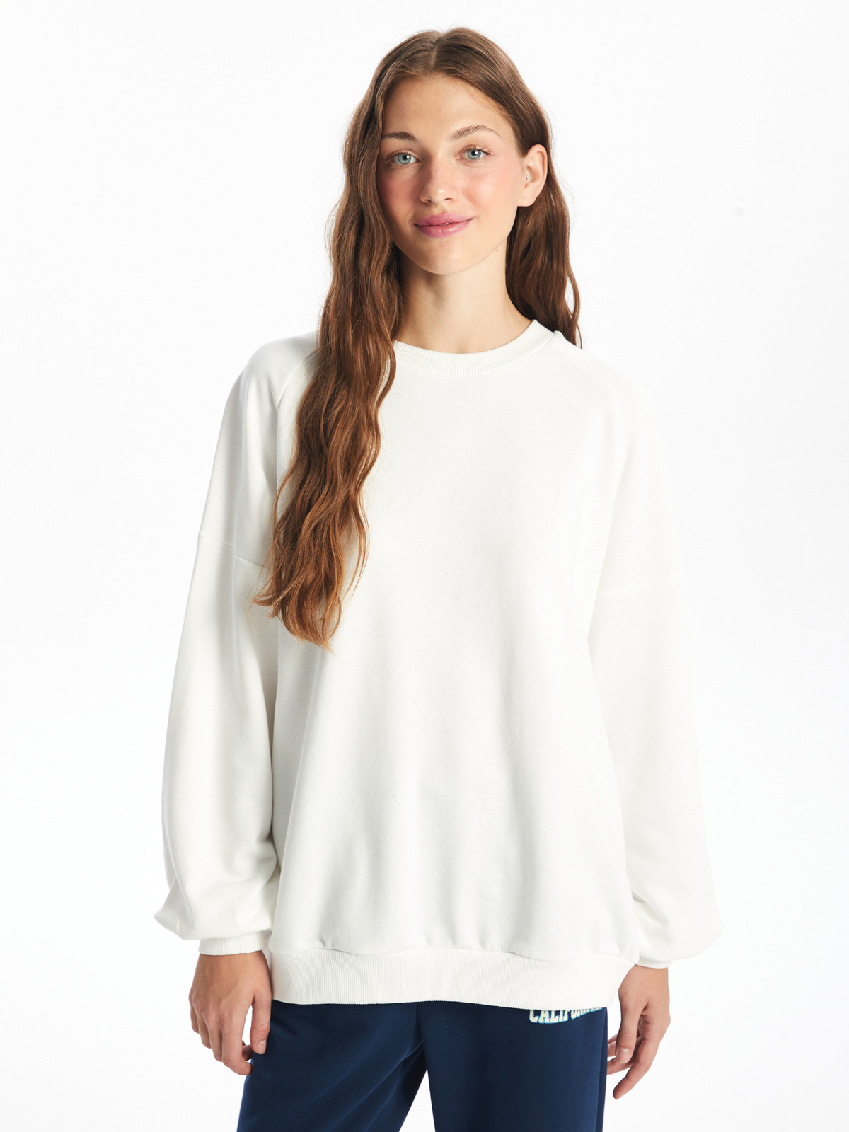 るー XSIDE Bisiklet Yaka Düz Oversize Kadın Sweatshirt - W46673Z8-R9J