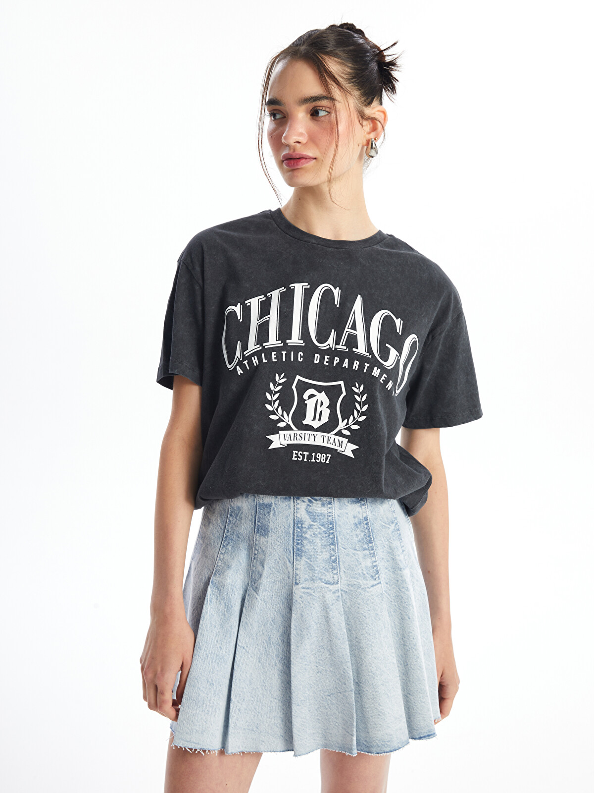 わたし XSIDE Crew Neck Printed Women's T-Shirt - W46712Z8-VDL - LC Waikiki