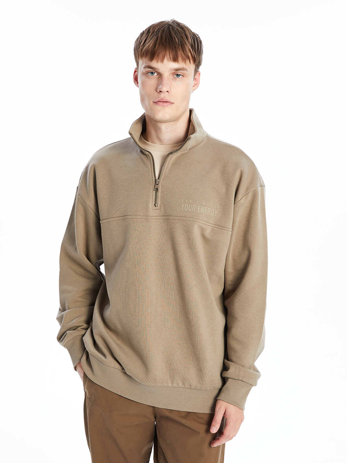XSIDE Dik Yaka Uzun Kollu Baskılı Erkek Kalın Sweatshirt