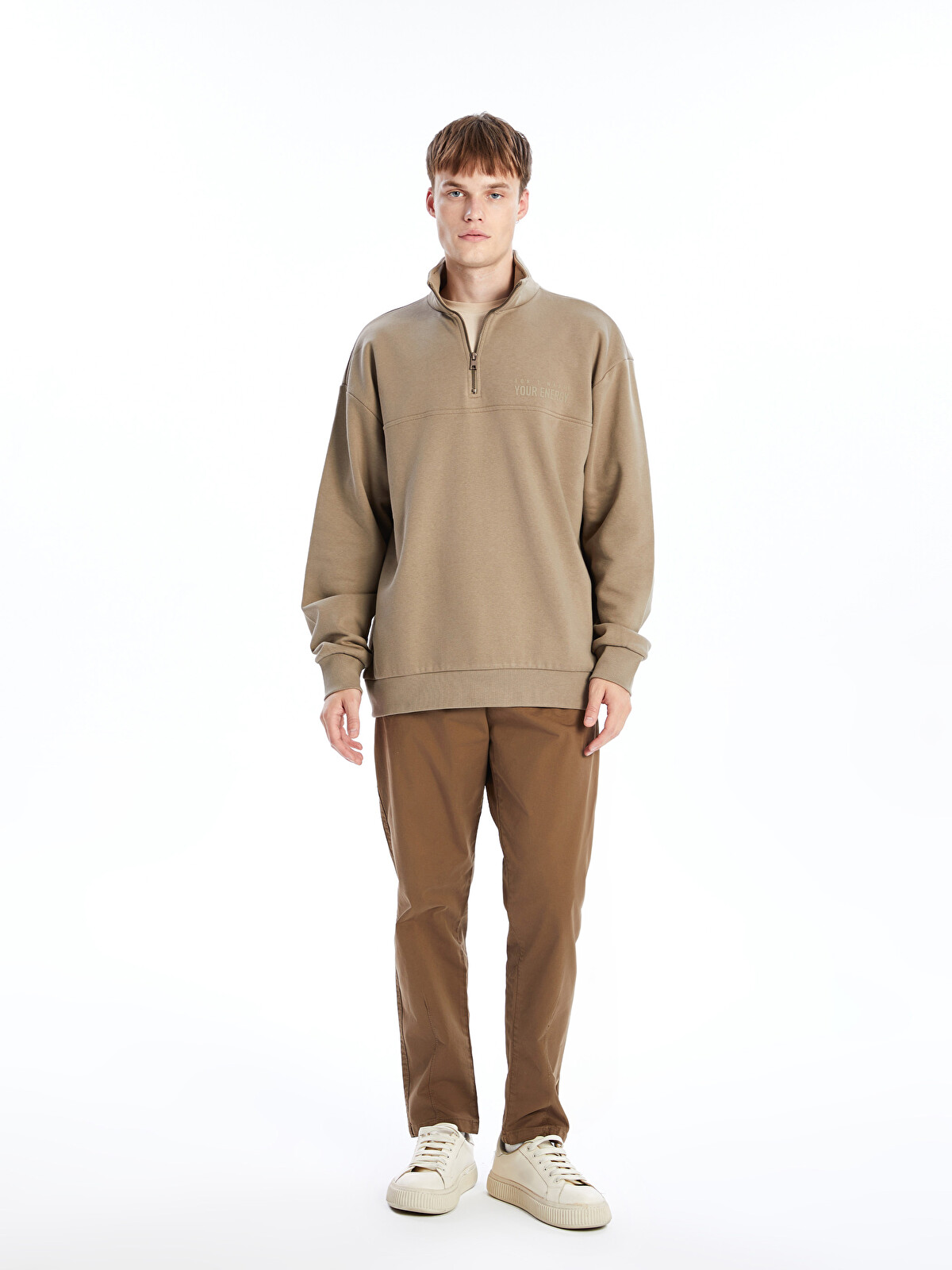 XSIDE Dik Yaka Uzun Kollu Baskılı Erkek Kalın Sweatshirt