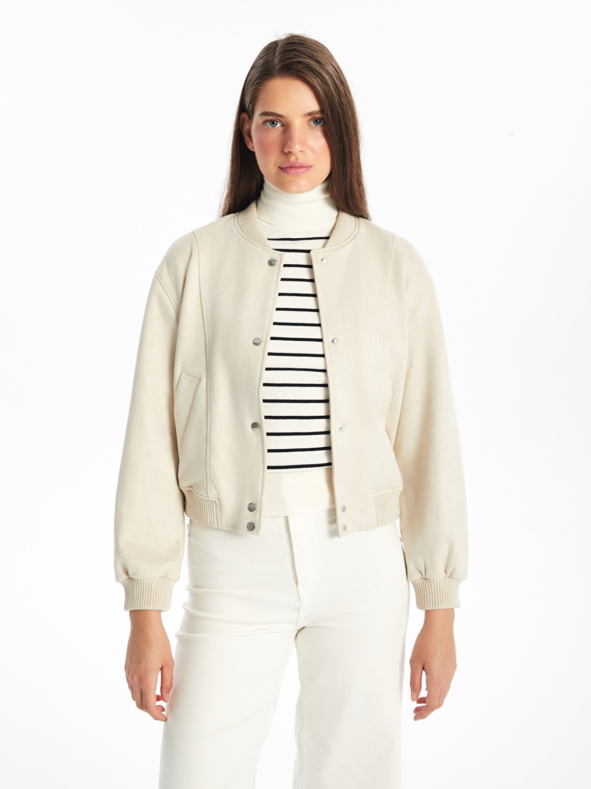 LCW Vision Kolej Yaka Süet Kadın Bomber Ceket - W47508Z8-JRB | LC