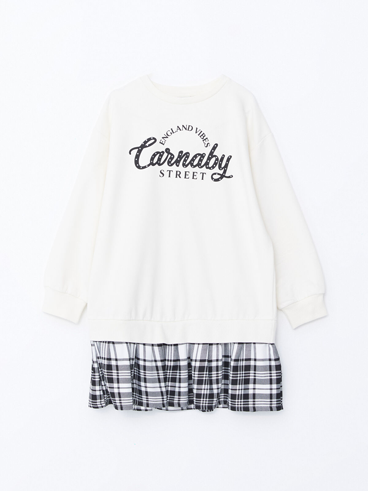 LCW Kids Ekru Bisiklet Yaka Baskılı Kız Çocuk Elbise - W47744Z4