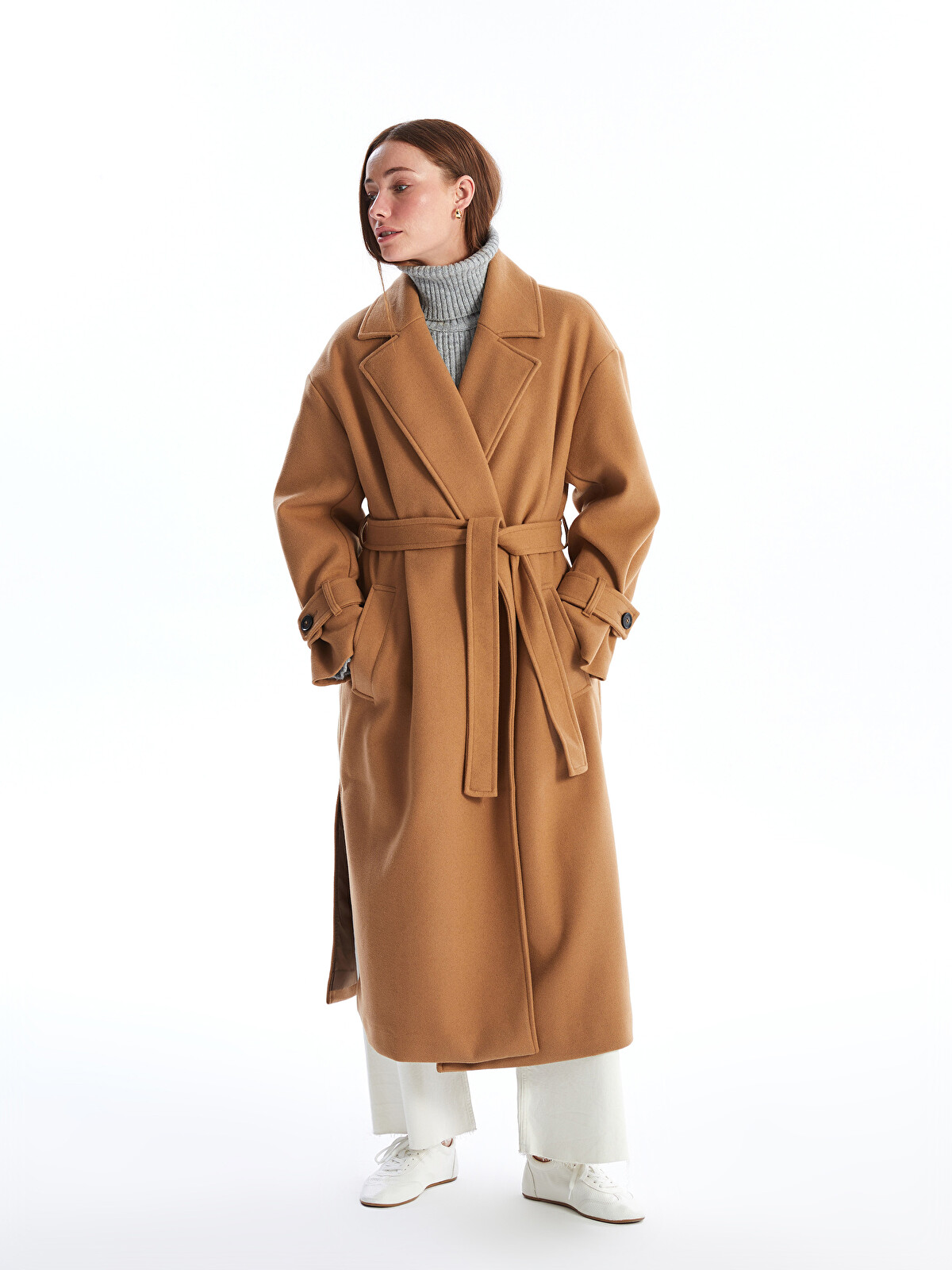 LCWAIKIKI Classic Ceket Yaka Oversize Kadın Kaşe Kaban - W47914Z8