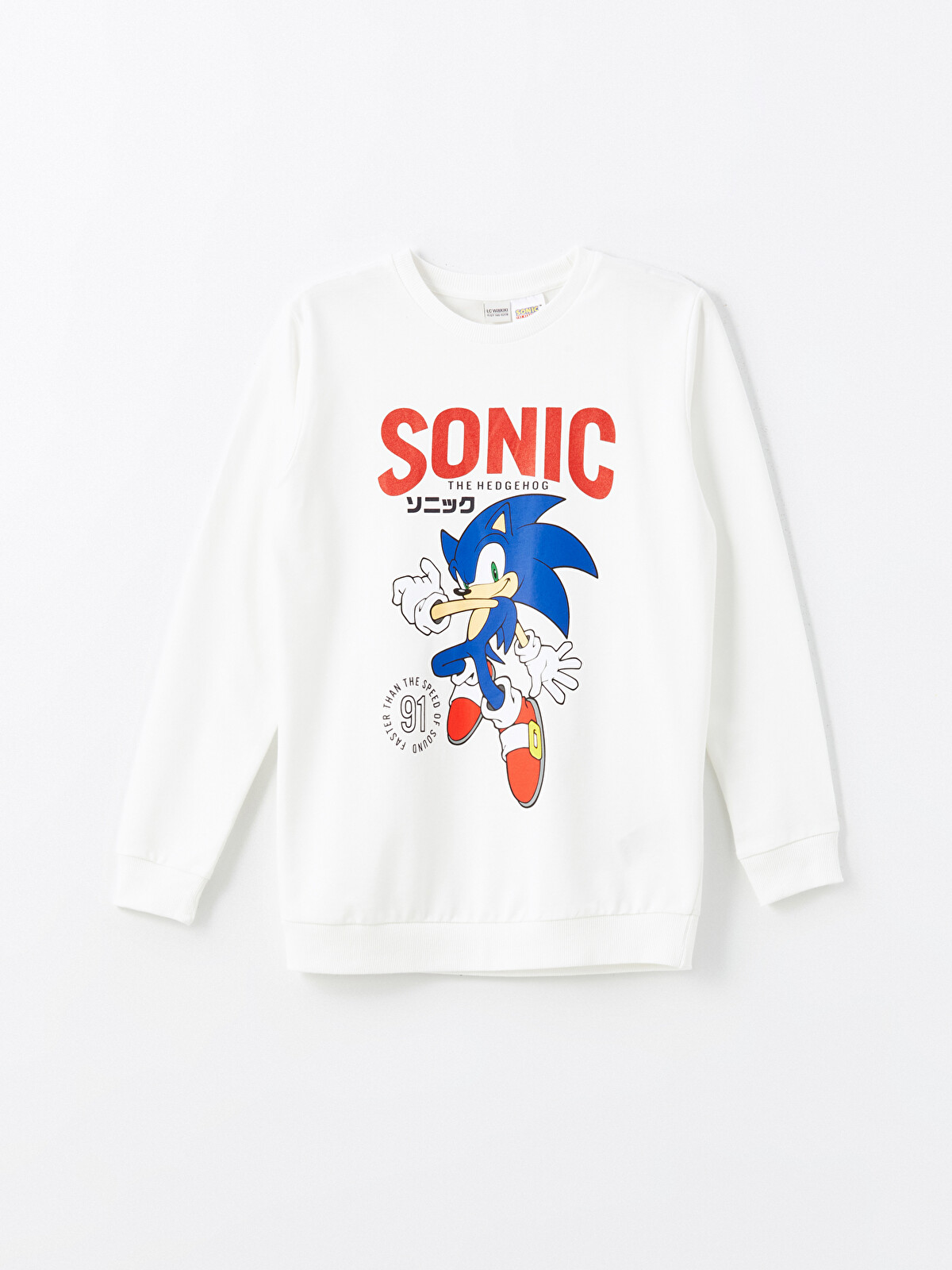 LCW Kids Beyaz Bisiklet Yaka Sonic Baskılı Erkek Çocuk Sweatshirt