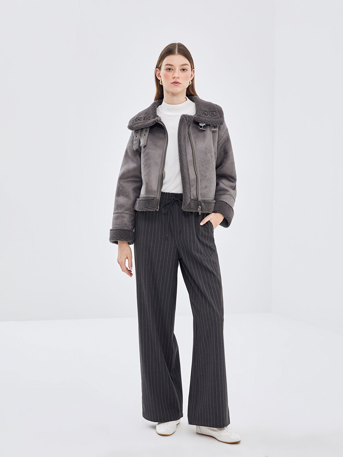 まい XSIDE Ceket Yaka Kadın Deri Görünümlü Mont -W4AA66Z8-YFW | LCW