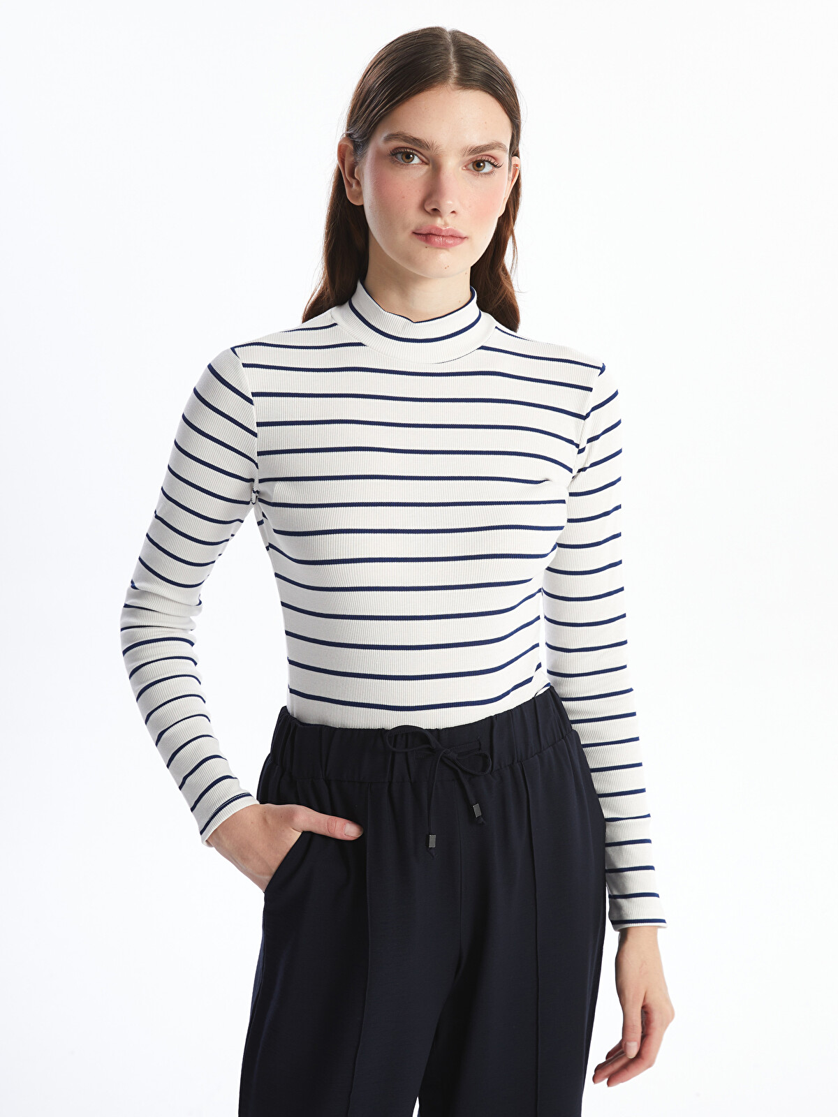 LCW EVERYDAY Dik Yaka Çizgili Kadın Body - W4AB10Z8-LGS | LCW