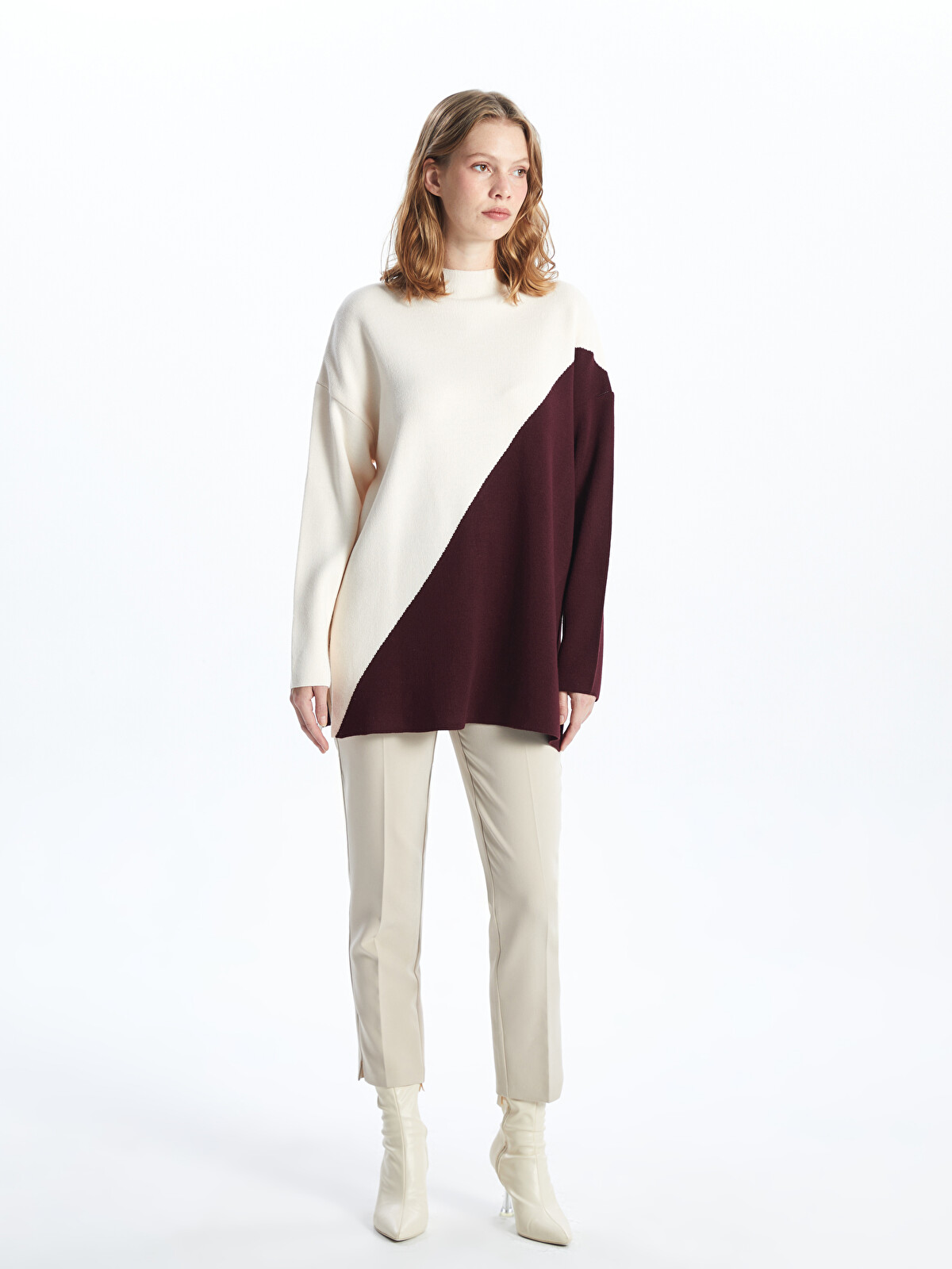 LCWAIKIKI Classic Mock Turtleneck Color Block Women's Knit Tunic