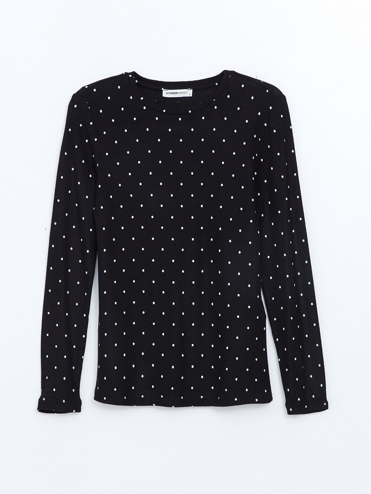 LCWAIKIKI Classic Beyaz Bisiklet Yaka Puantiyeli Kadın Tişört