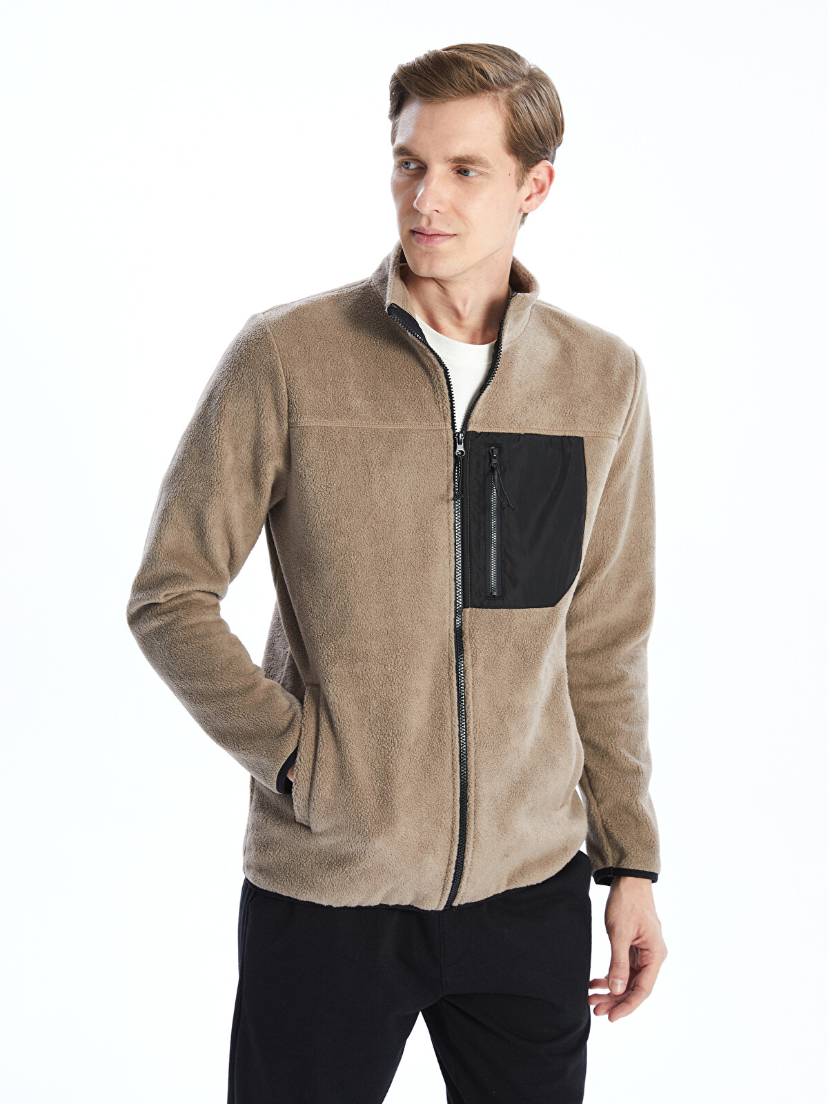 LCWAIKIKI Basic Standing Collar Long Sleeve Polar Men's Zippered