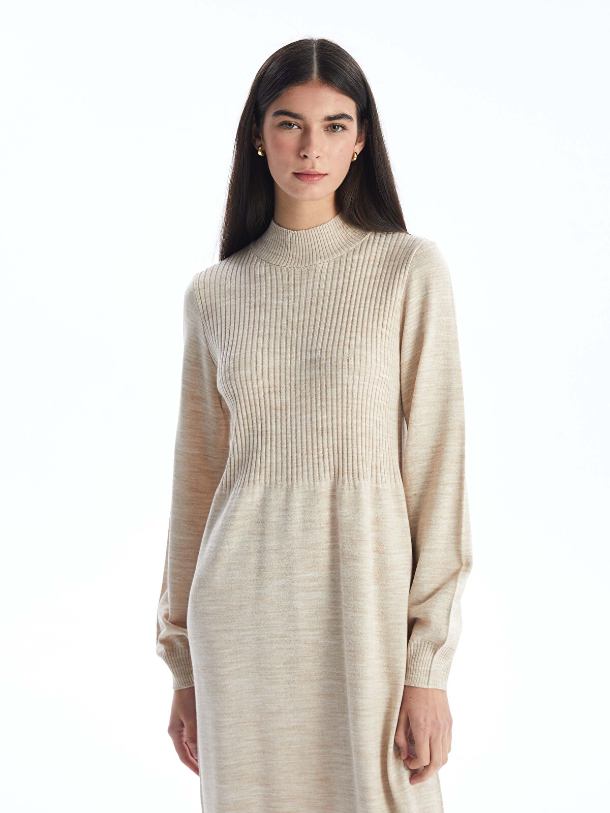 LCW Modest Bej Yarım Balıkçı Yaka Kadın Triko Elbise - W4AV62Z8