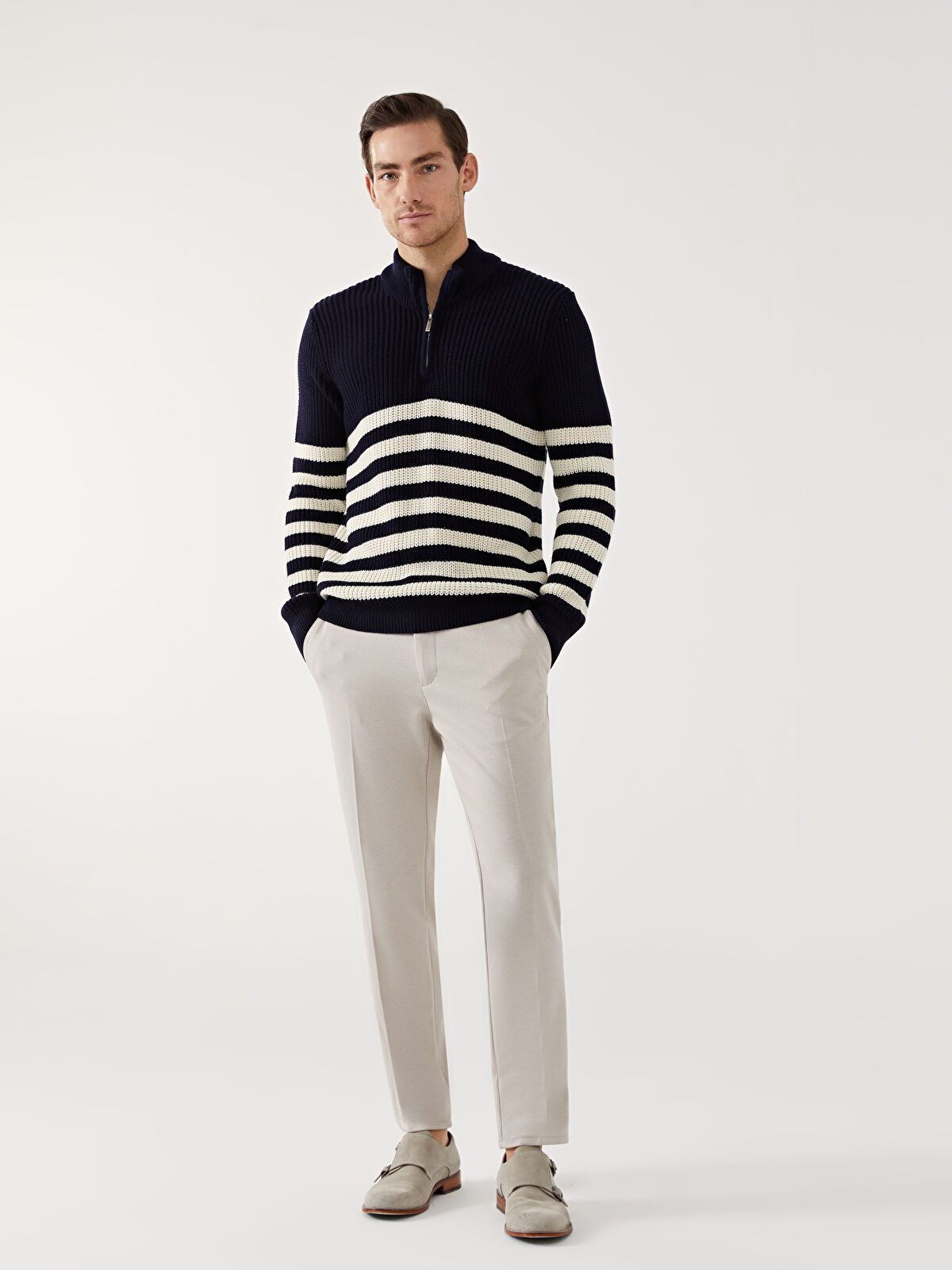 LCW Vision Funnel Neck Long Sleeve Striped Men's Knitwear